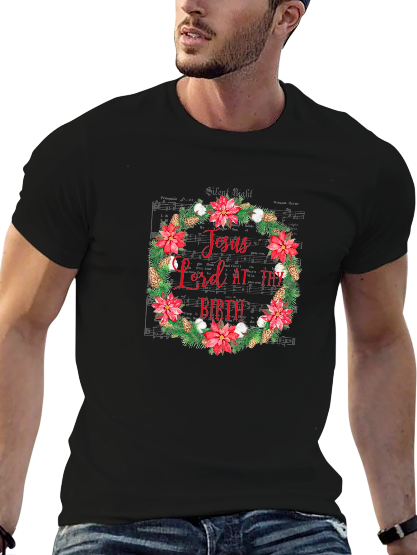 Jesus Lord At Thy Birth Christmas Wreath T-Shirt