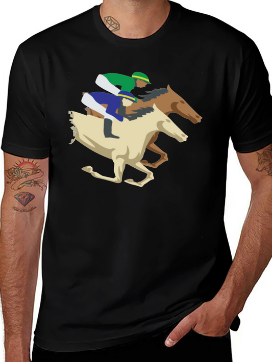 Horse Racing Graphic Tee - Black Casual T-Shirt