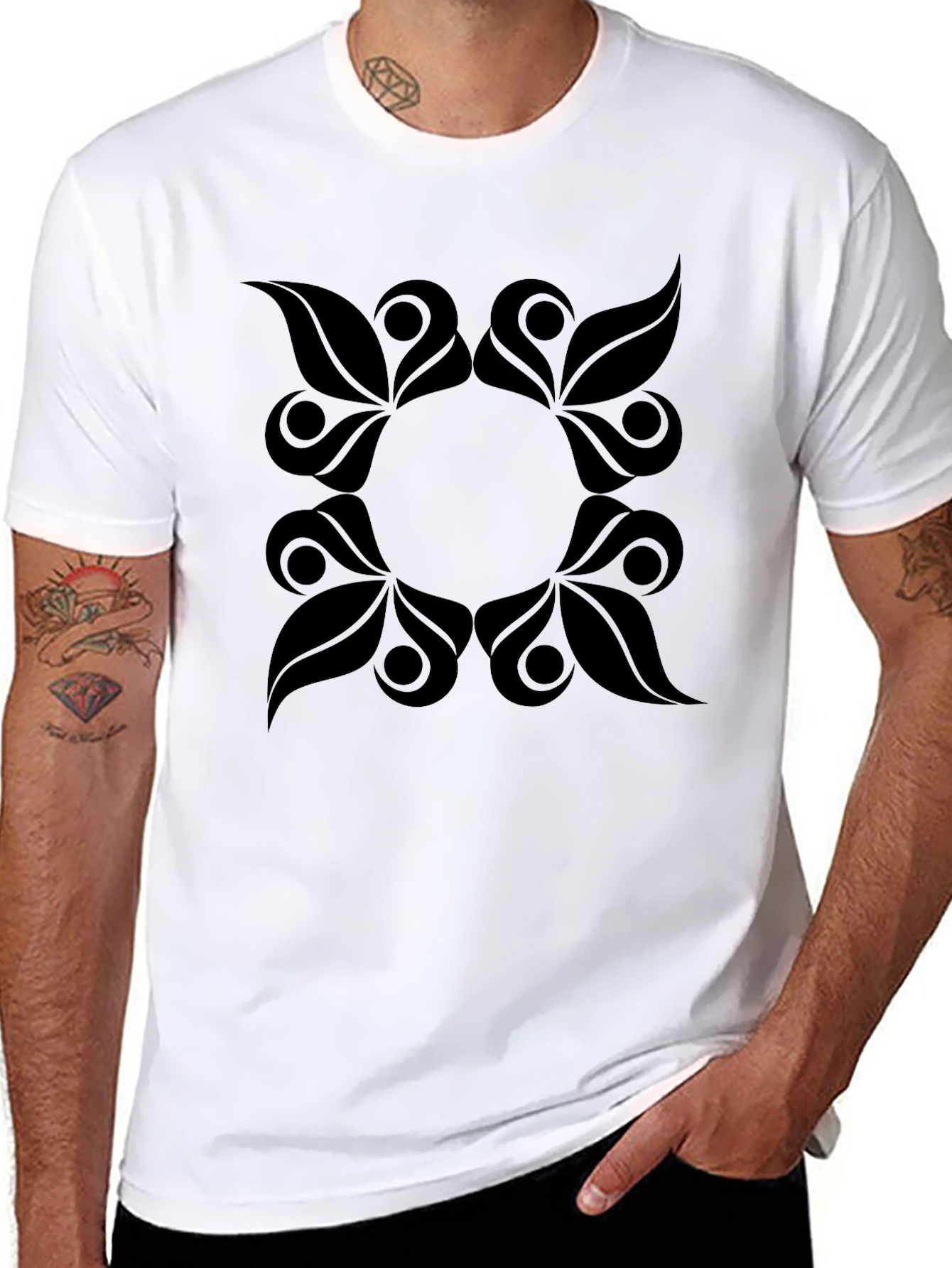 Abstract Floral Graphic Tee - Black
