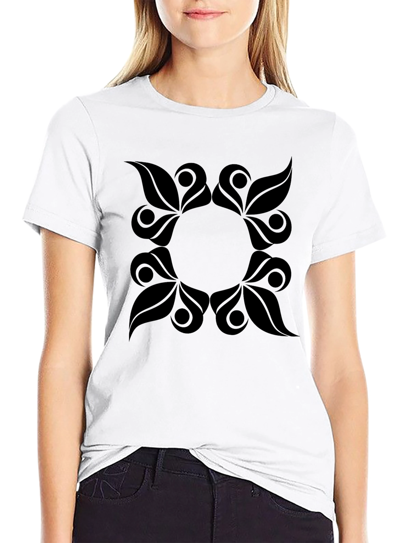 Abstract Floral Graphic Tee - Black