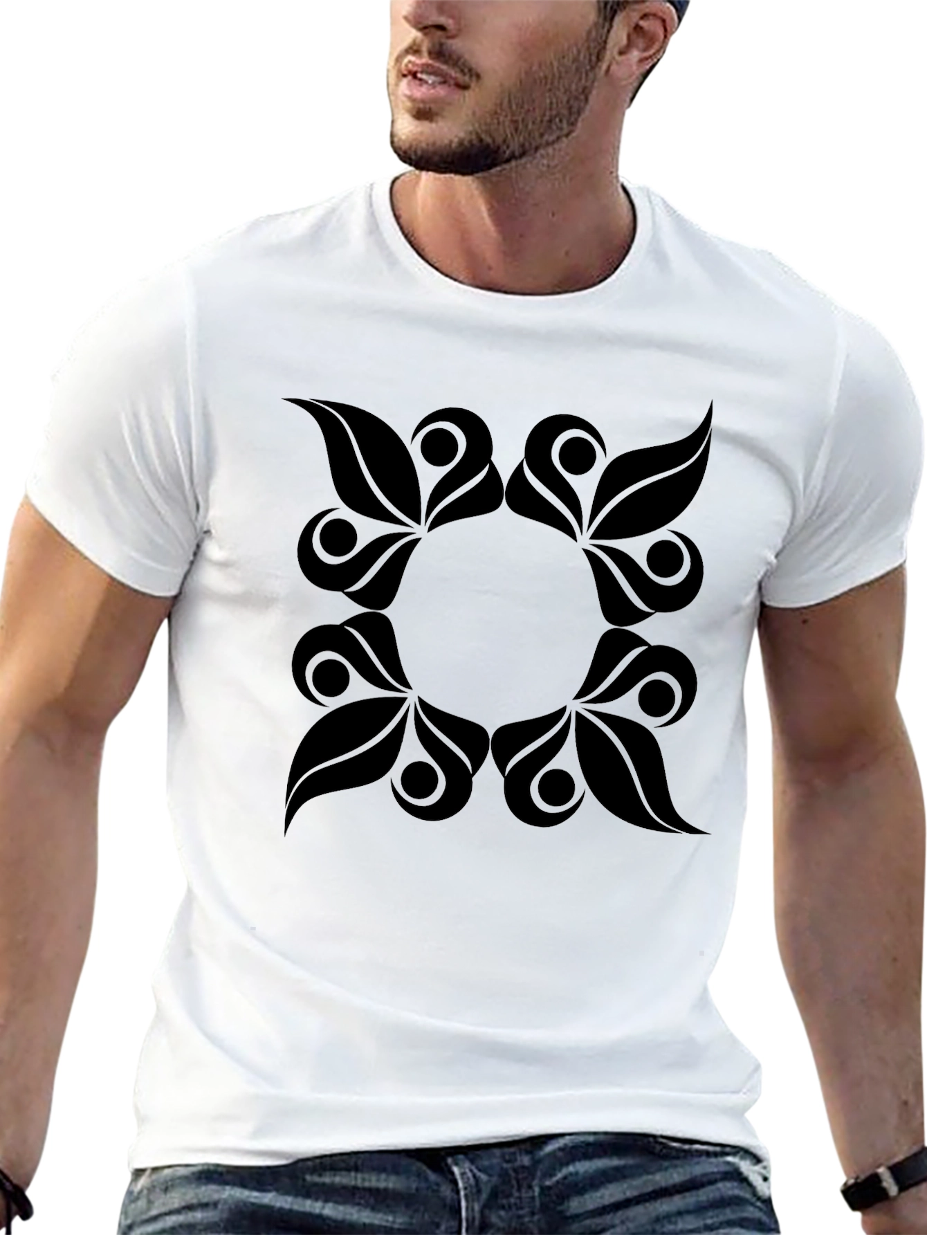 Abstract Floral Graphic Tee - Black