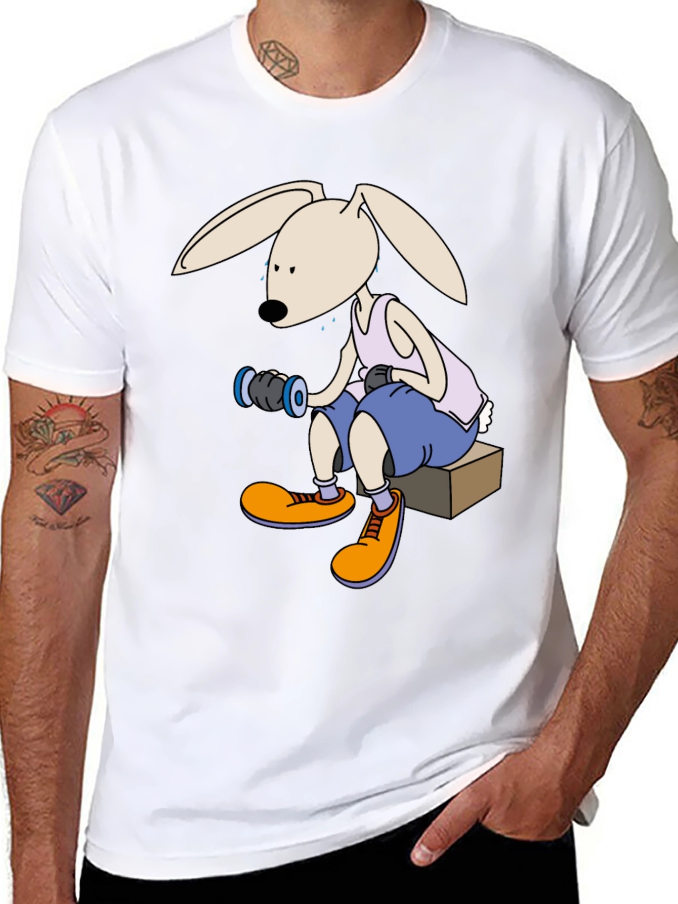 Bunny Lifting Weights Graphic T-Shirt