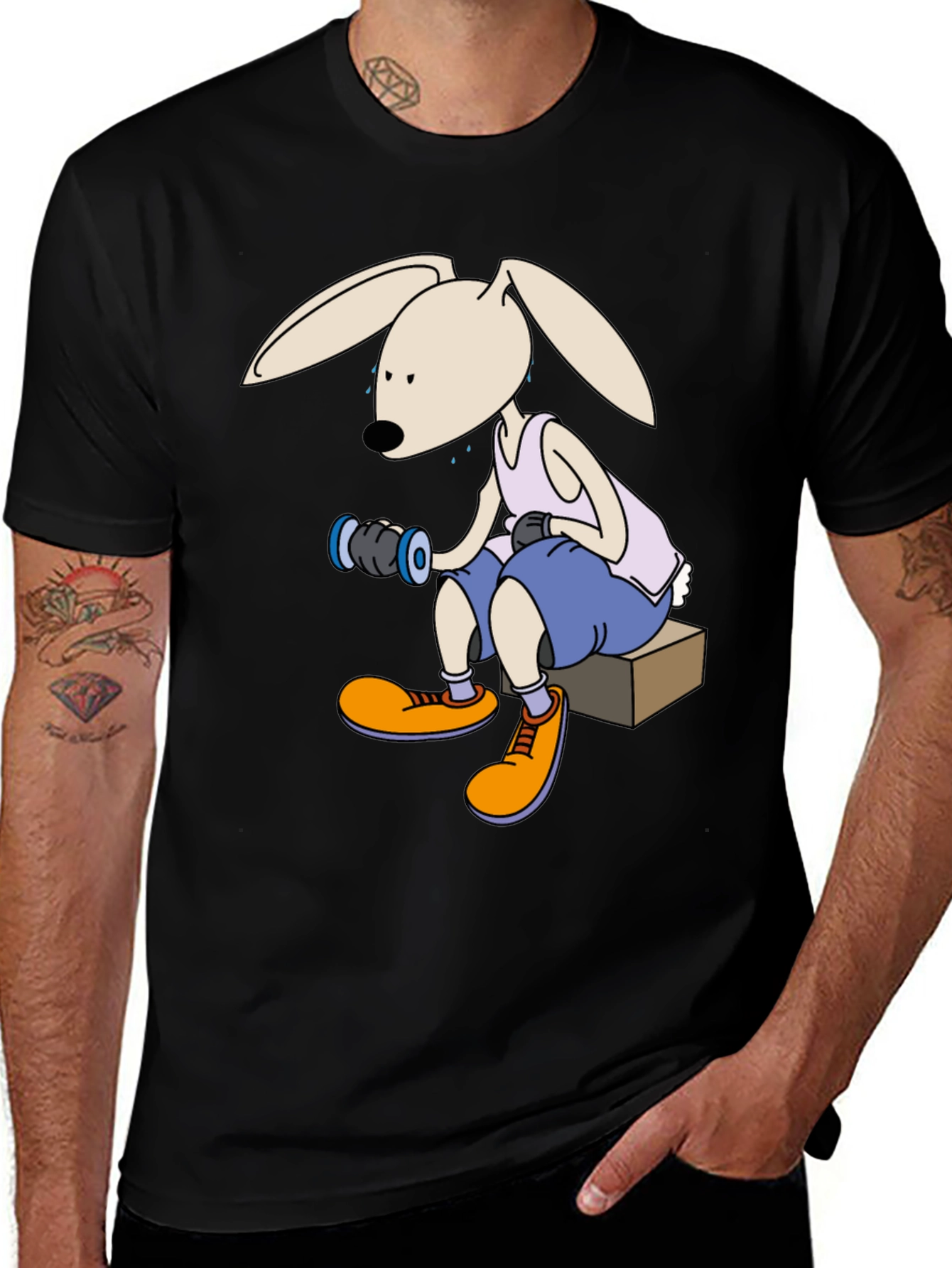 Bunny Lifting Weights Graphic T-Shirt