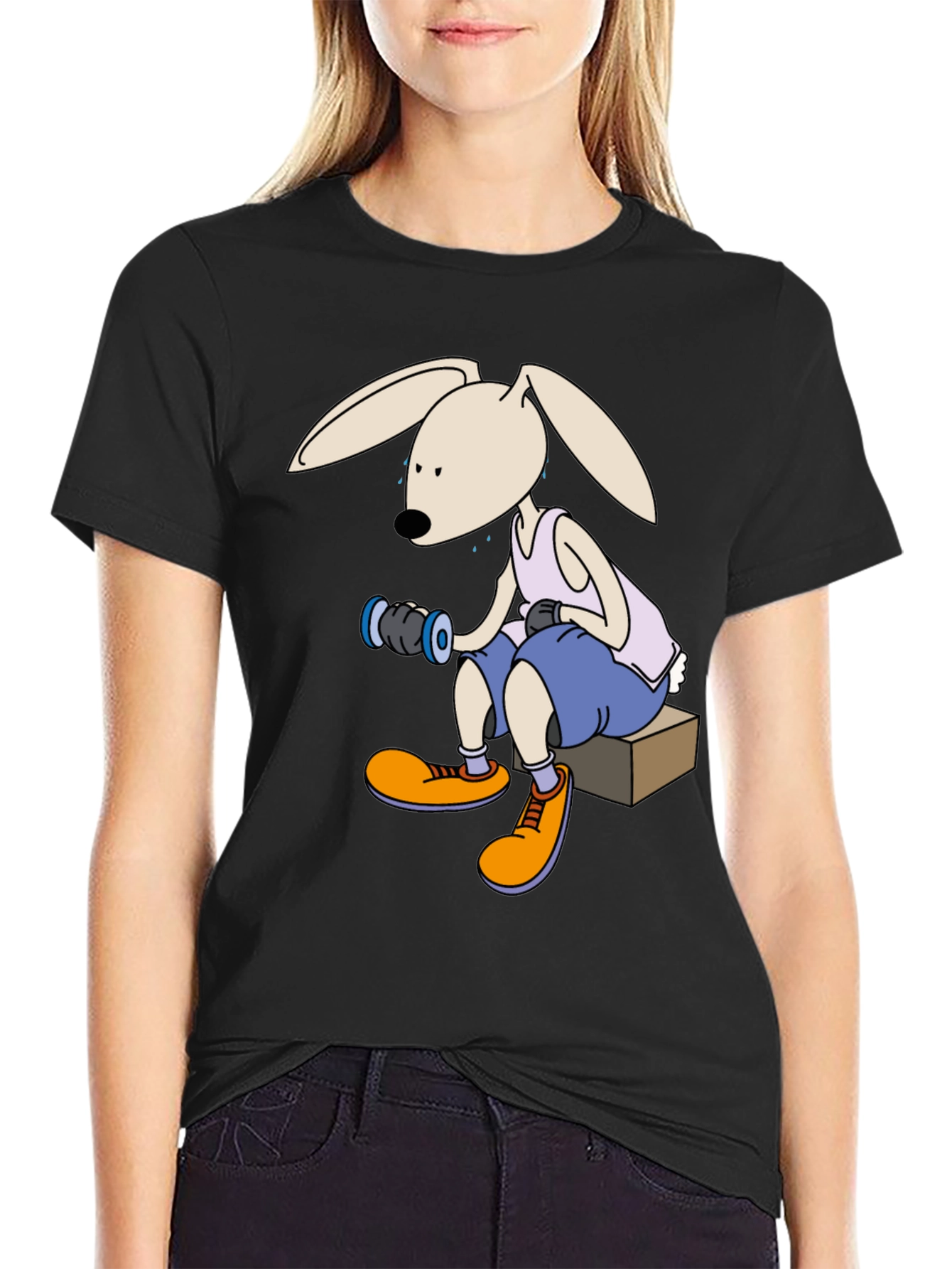 Bunny Lifting Weights Graphic T-Shirt