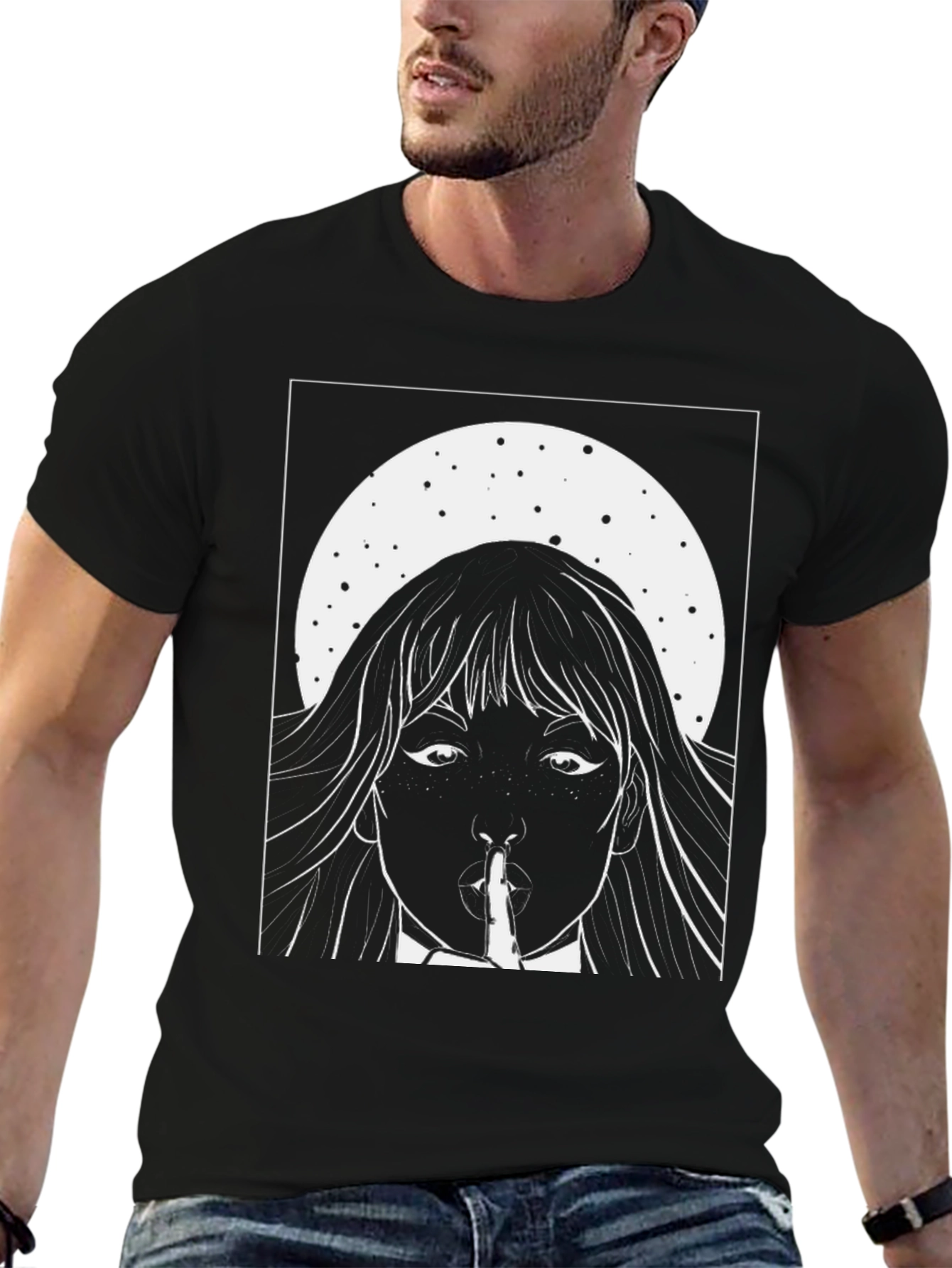 Black Graphic Tee - Shhh Girl Print