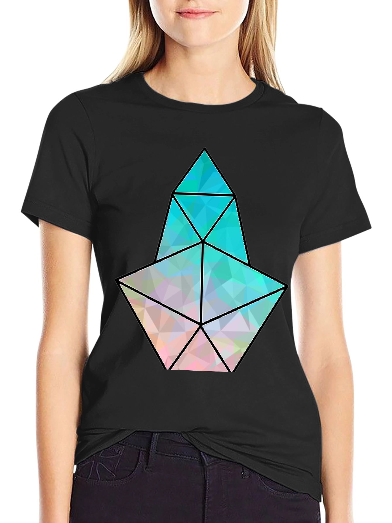 Geometric Prism Graphic Black T-Shirt