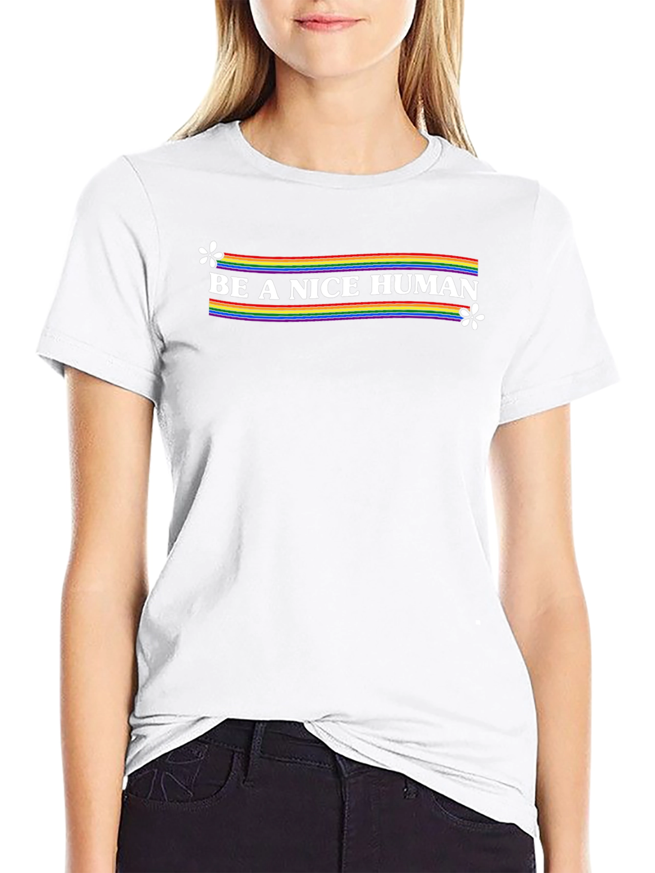 Be A Nice Human Rainbow Tee