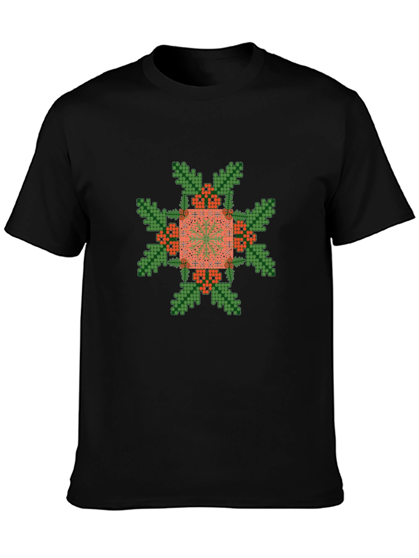 Pixelated Floral Graphic Tee - Black Cotton