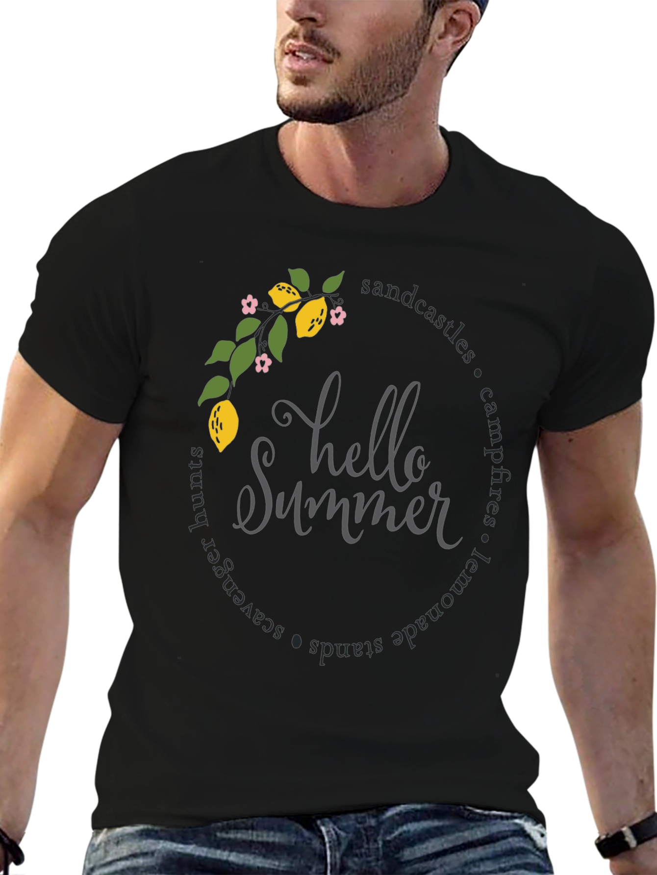 Hello Summer T-Shirt - Lemon & Floral Design