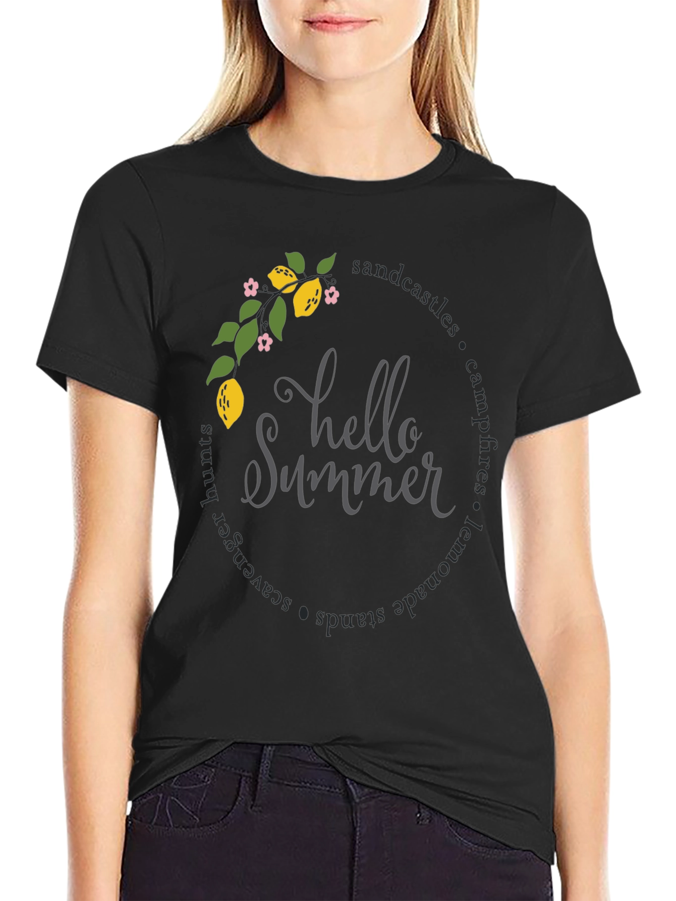 Hello Summer T-Shirt - Lemon & Floral Design