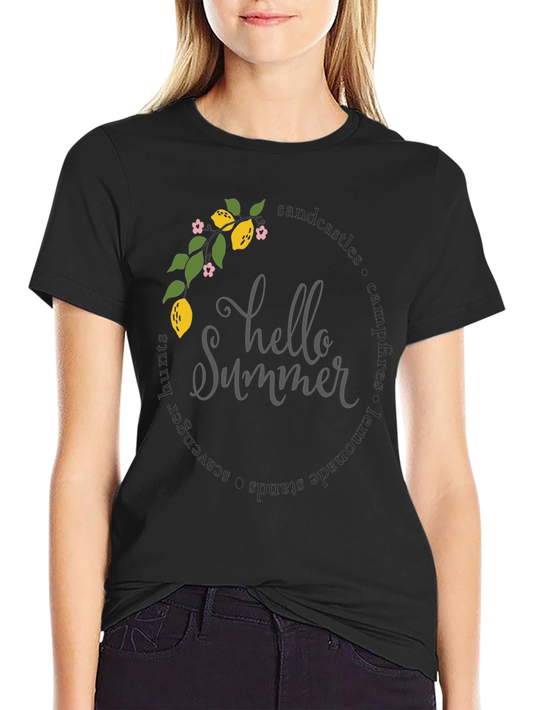Hello Summer T-Shirt - Lemon & Floral Design