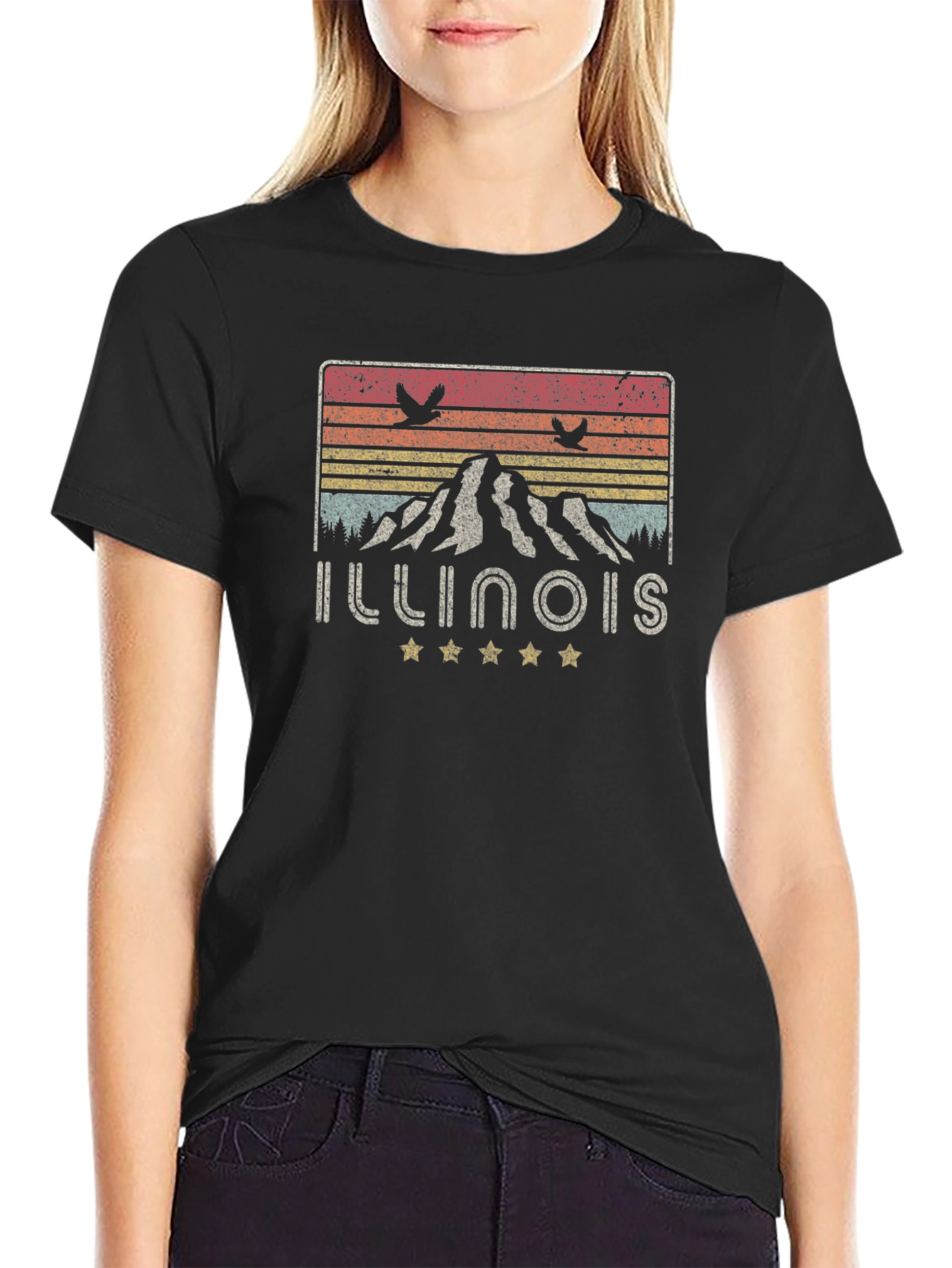 Illinois Retro Mountain Graphic Tee - Black