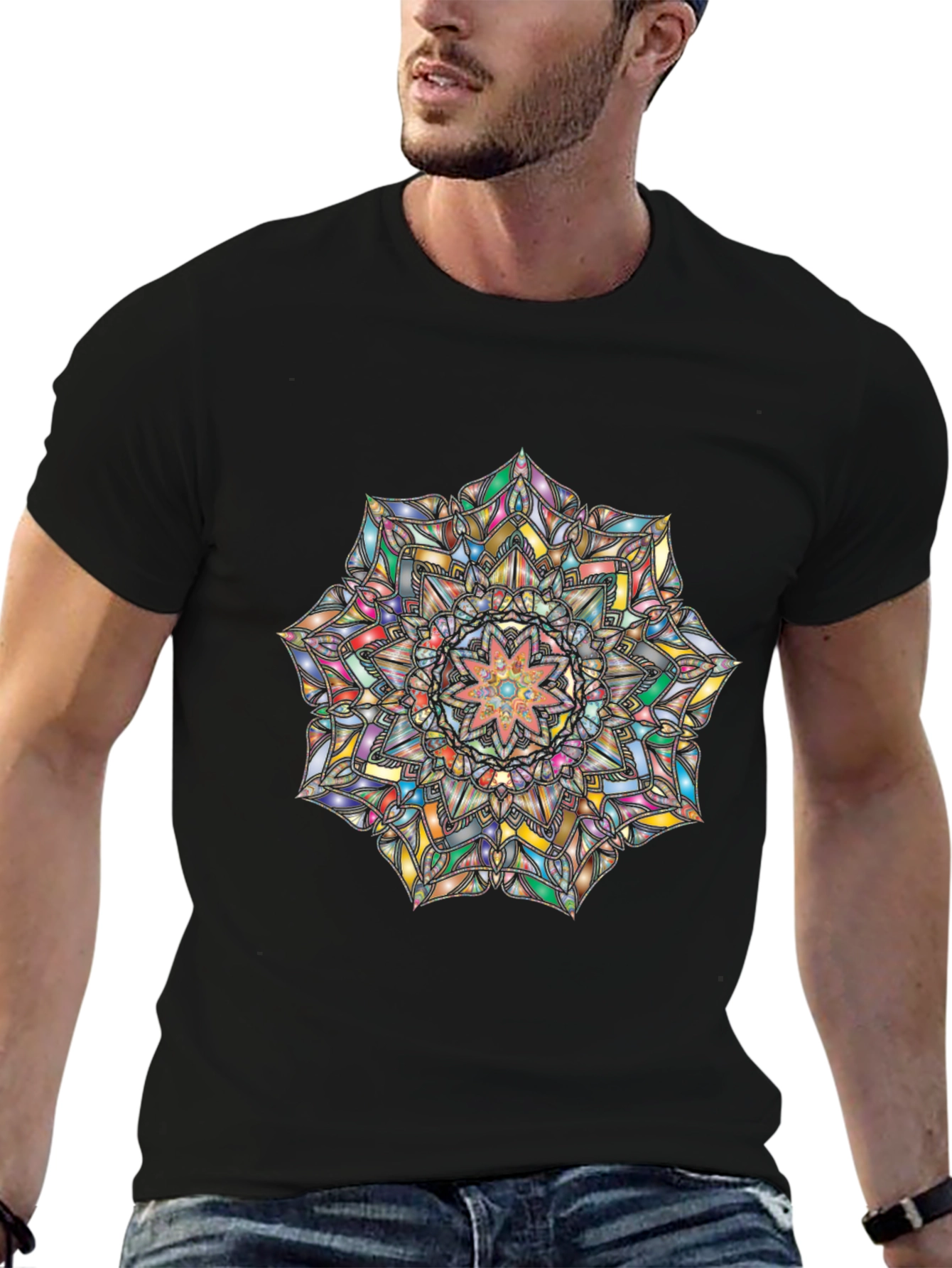 Mandala Art Graphic Tee - Black Casual T-Shirt