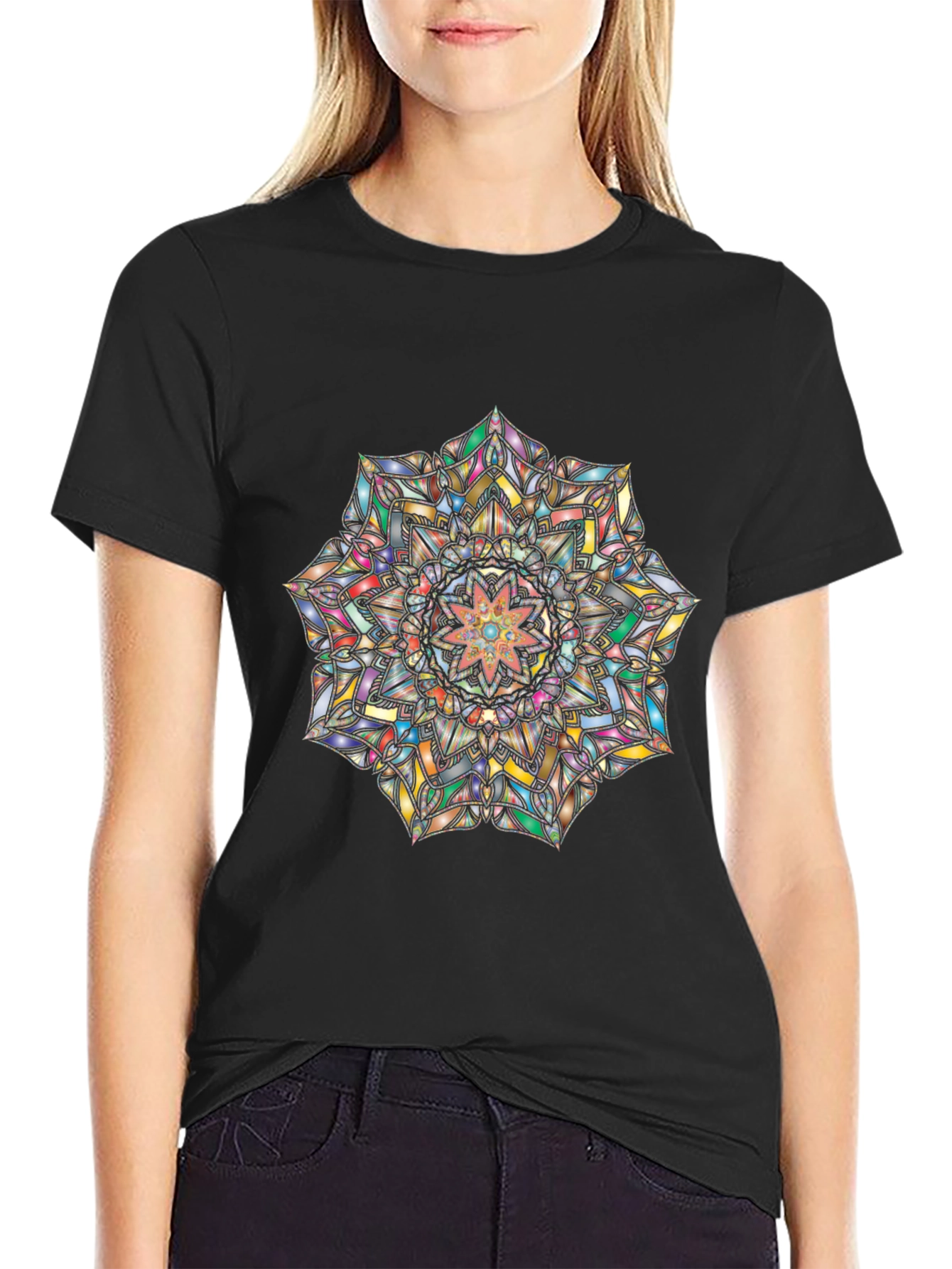 Mandala Art Graphic Tee - Black Casual T-Shirt