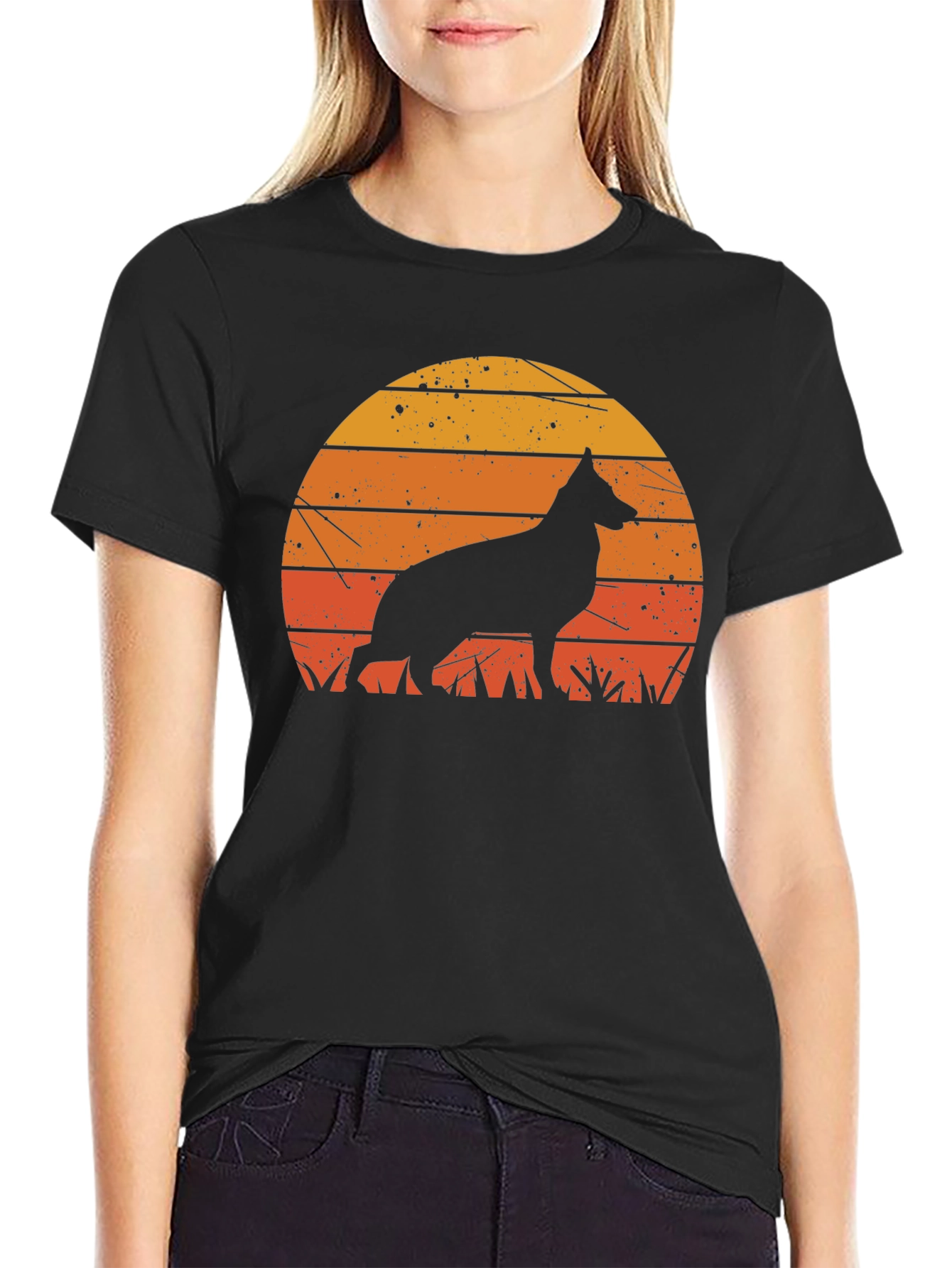 Retro German Shepherd Sunset T-Shirt