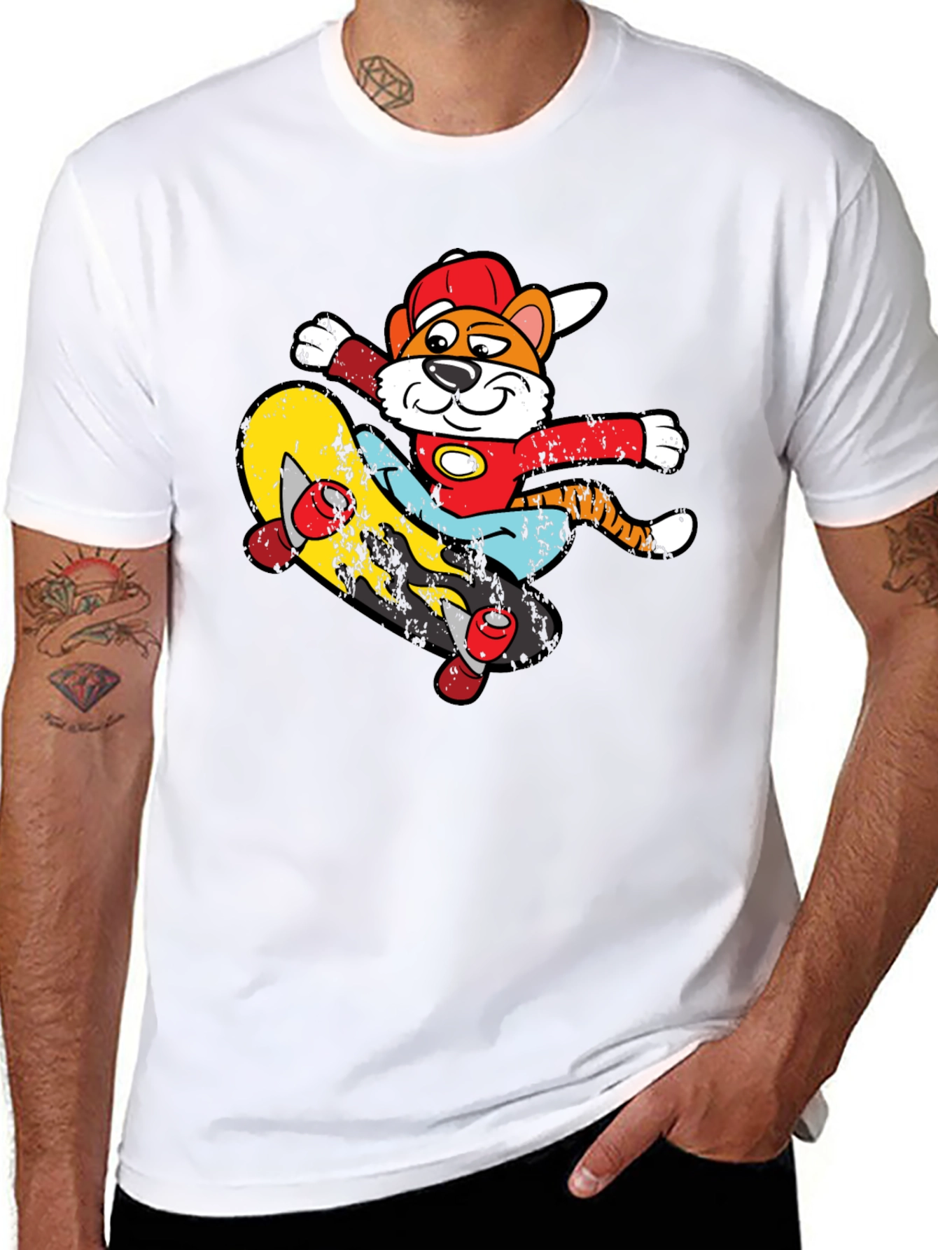 Cartoon Tiger Skateboarder Graphic Tee