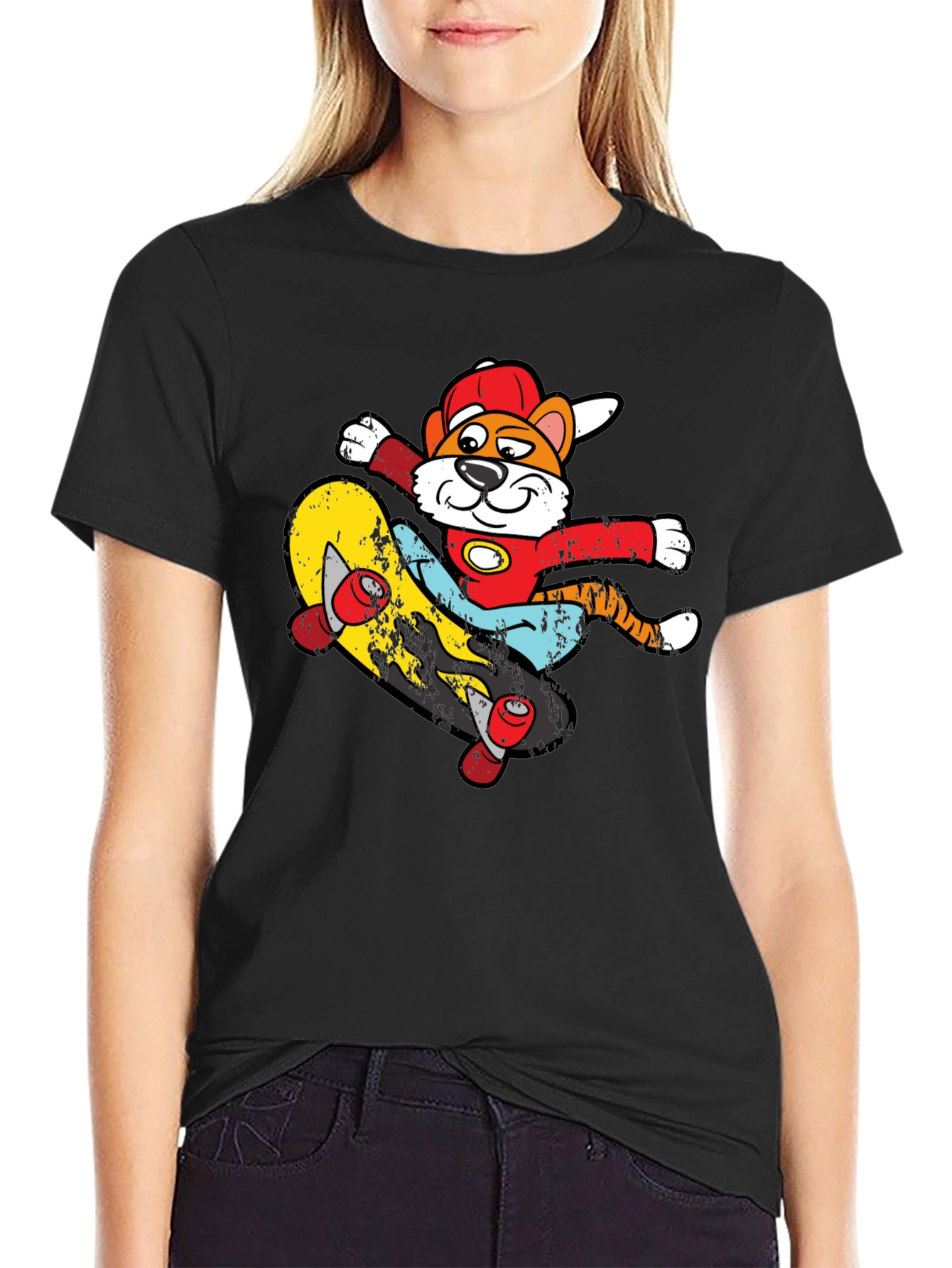 Cartoon Tiger Skateboarder Graphic Tee