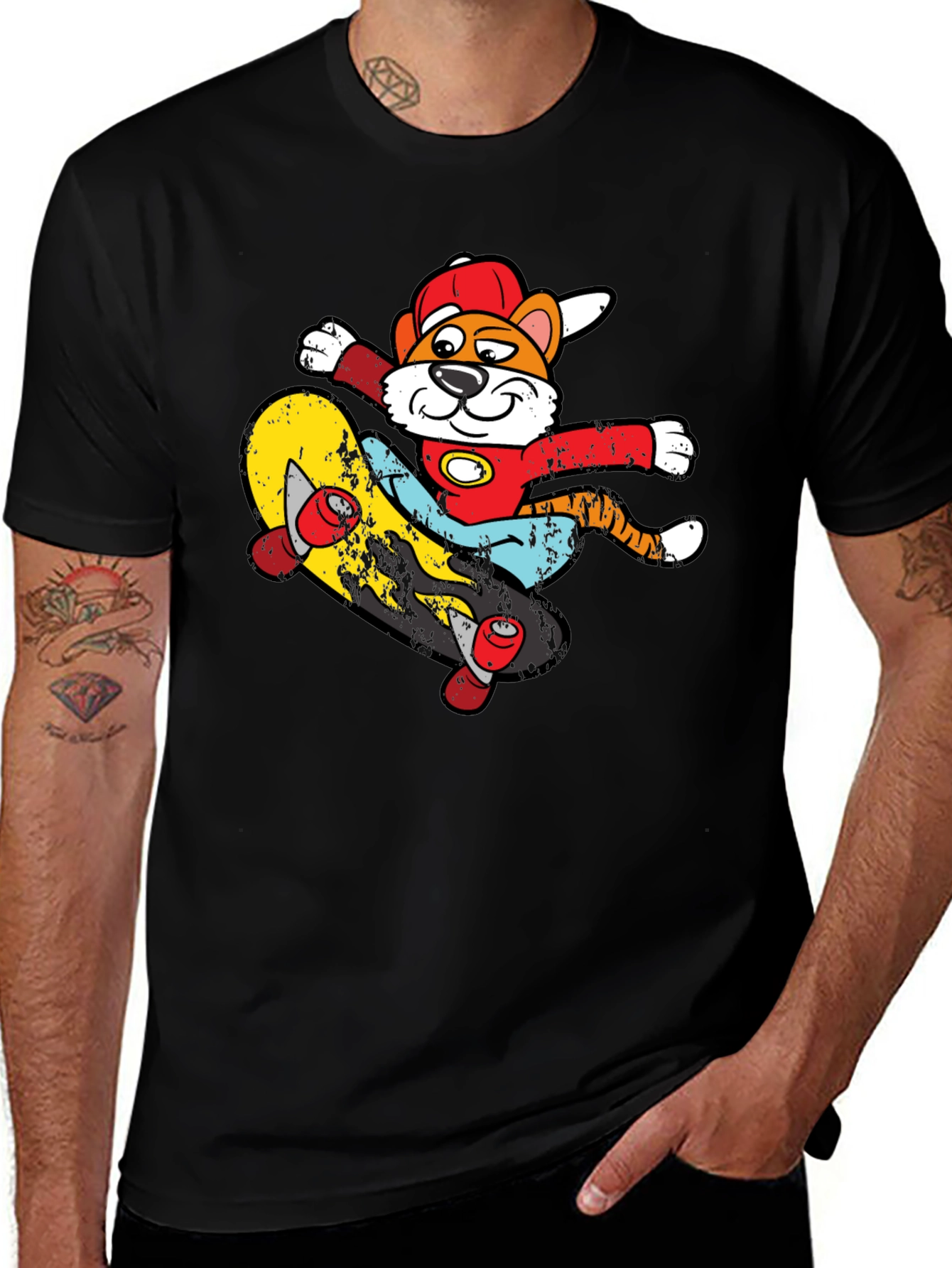 Cartoon Tiger Skateboarder Graphic Tee