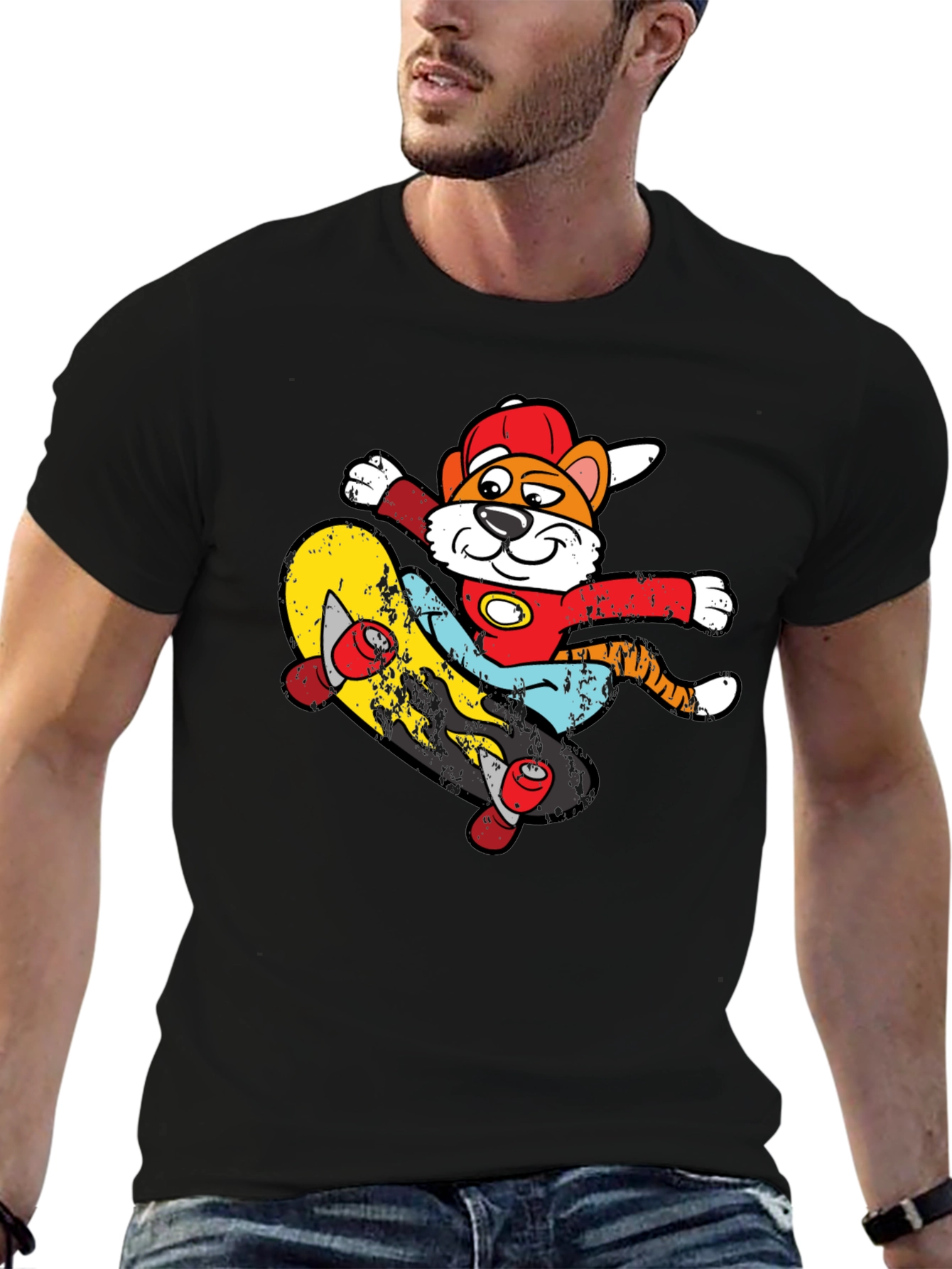 Cartoon Tiger Skateboarder Graphic Tee