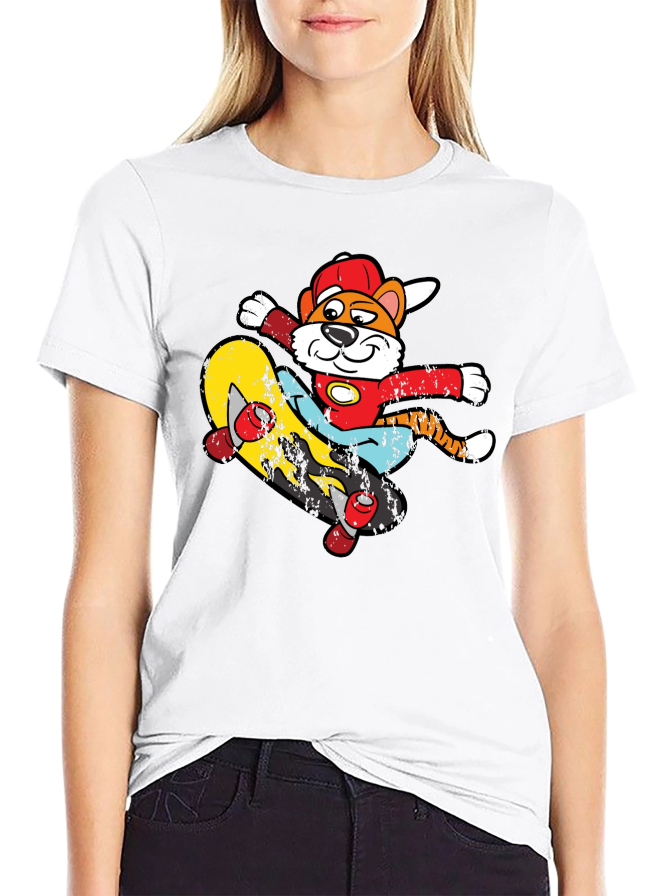 Cartoon Tiger Skateboarder Graphic Tee