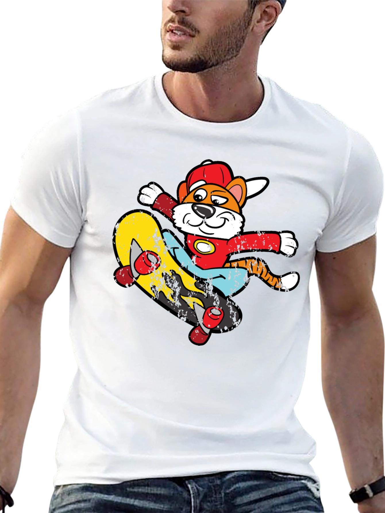 Cartoon Tiger Skateboarder Graphic Tee