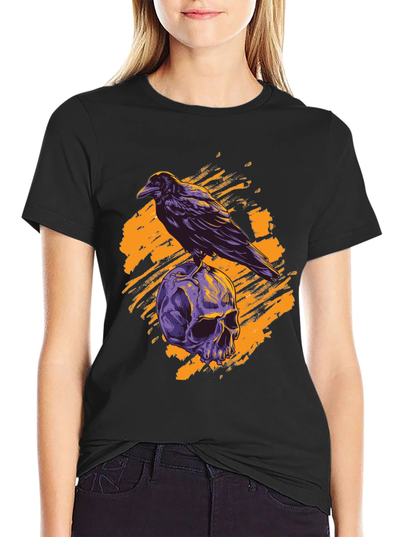 Raven Skull Graphic Tee - Gothic Style