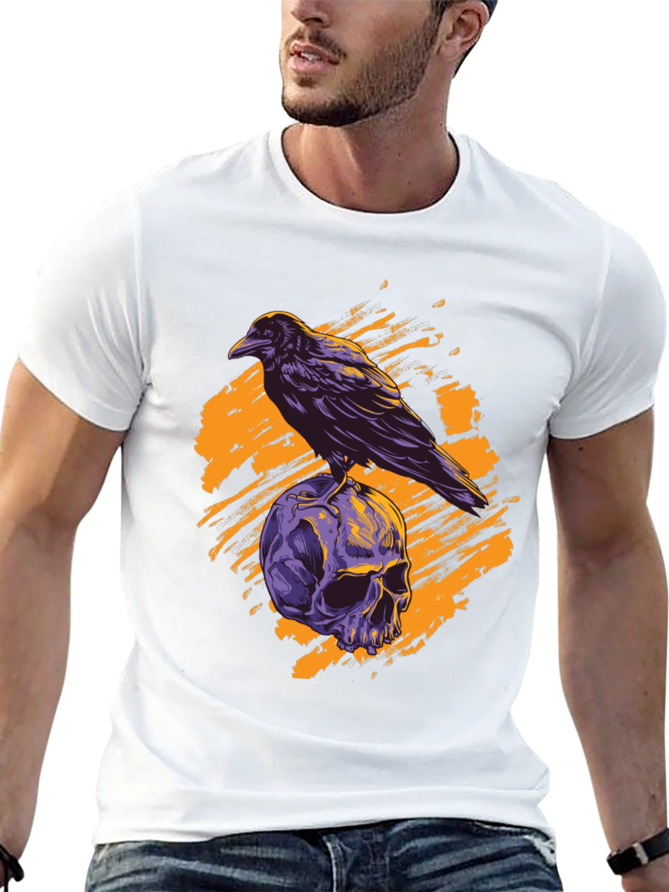 Raven Skull Graphic Tee - Gothic Style