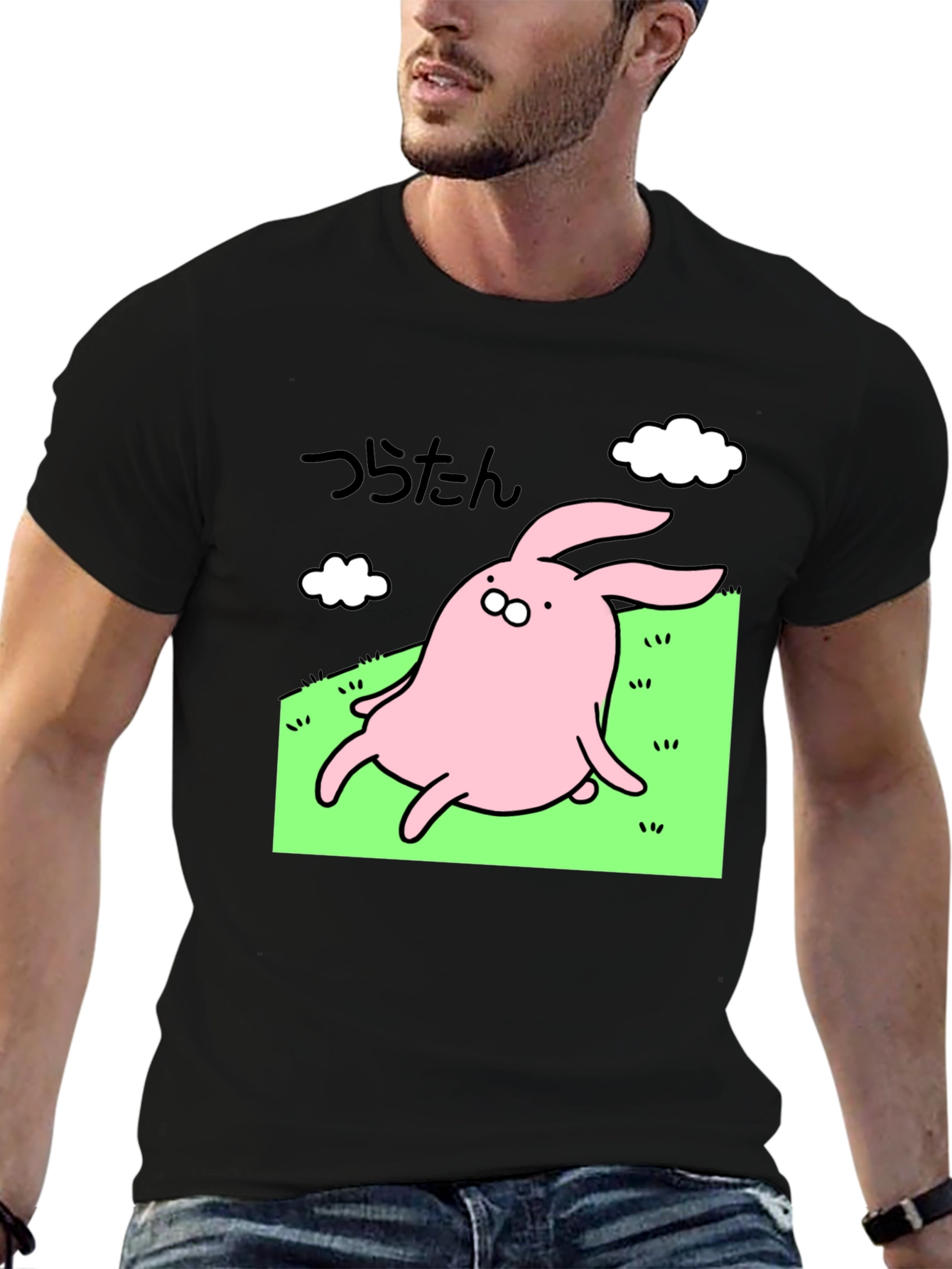 Cute Bunny Graphic Black T-Shirt - Whimsical Style