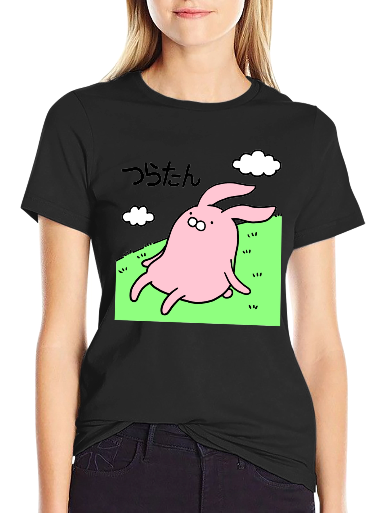 Cute Bunny Graphic Black T-Shirt - Whimsical Style