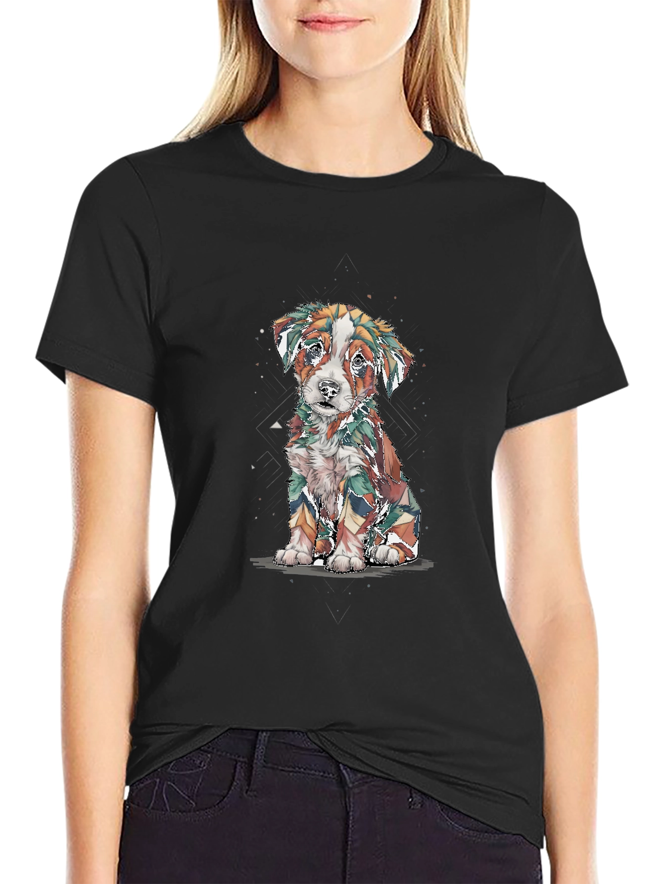 Abstract Puppy Graphic Tee - Stylish Black Shirt