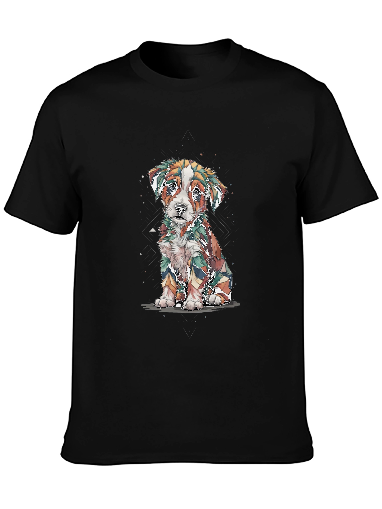Abstract Puppy Graphic Tee - Stylish Black Shirt