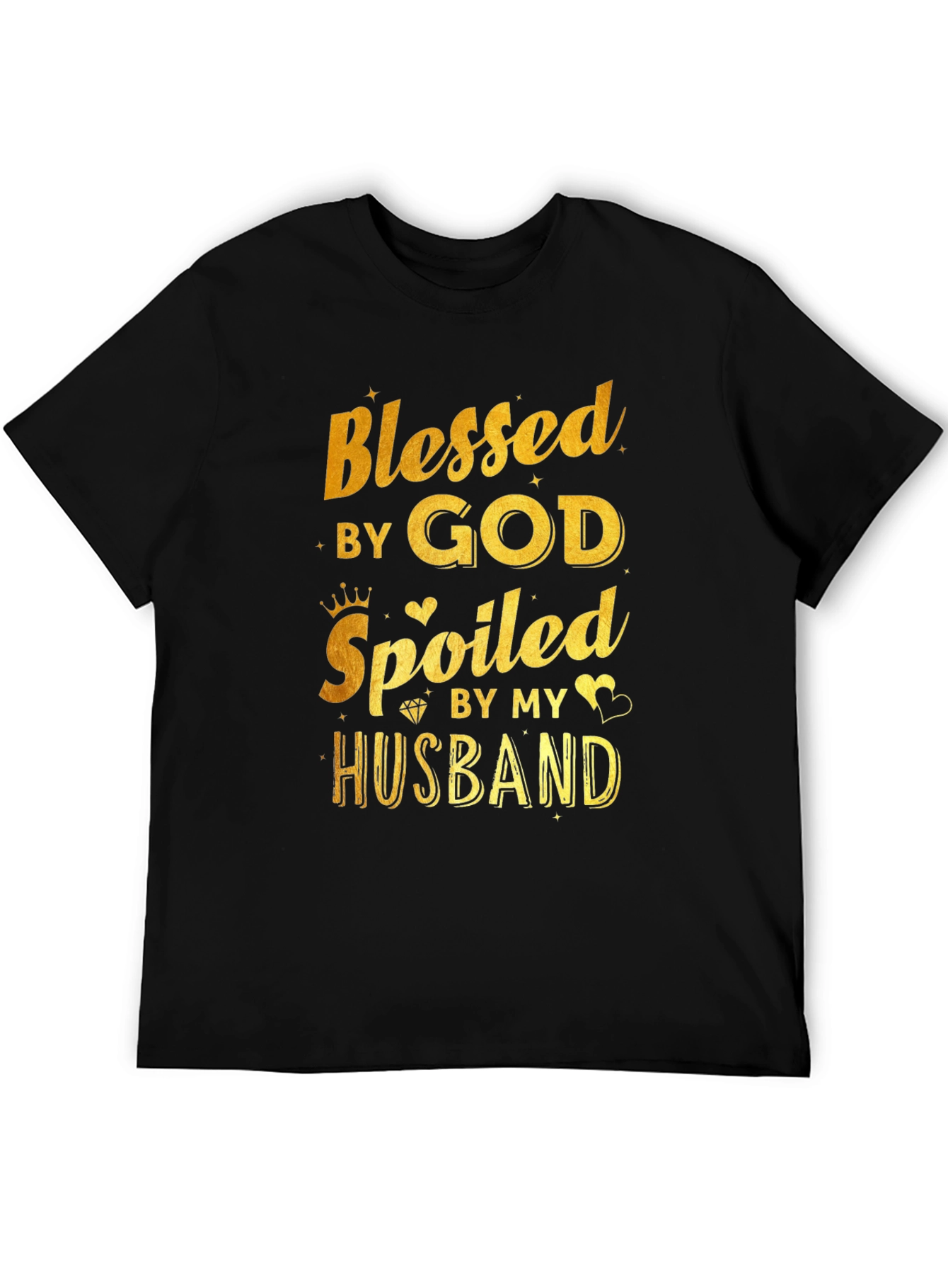 Blessed by God Spoiled by Husband Black T-Shirt
