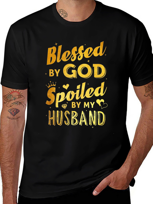 Blessed by God Spoiled by Husband Black T-Shirt