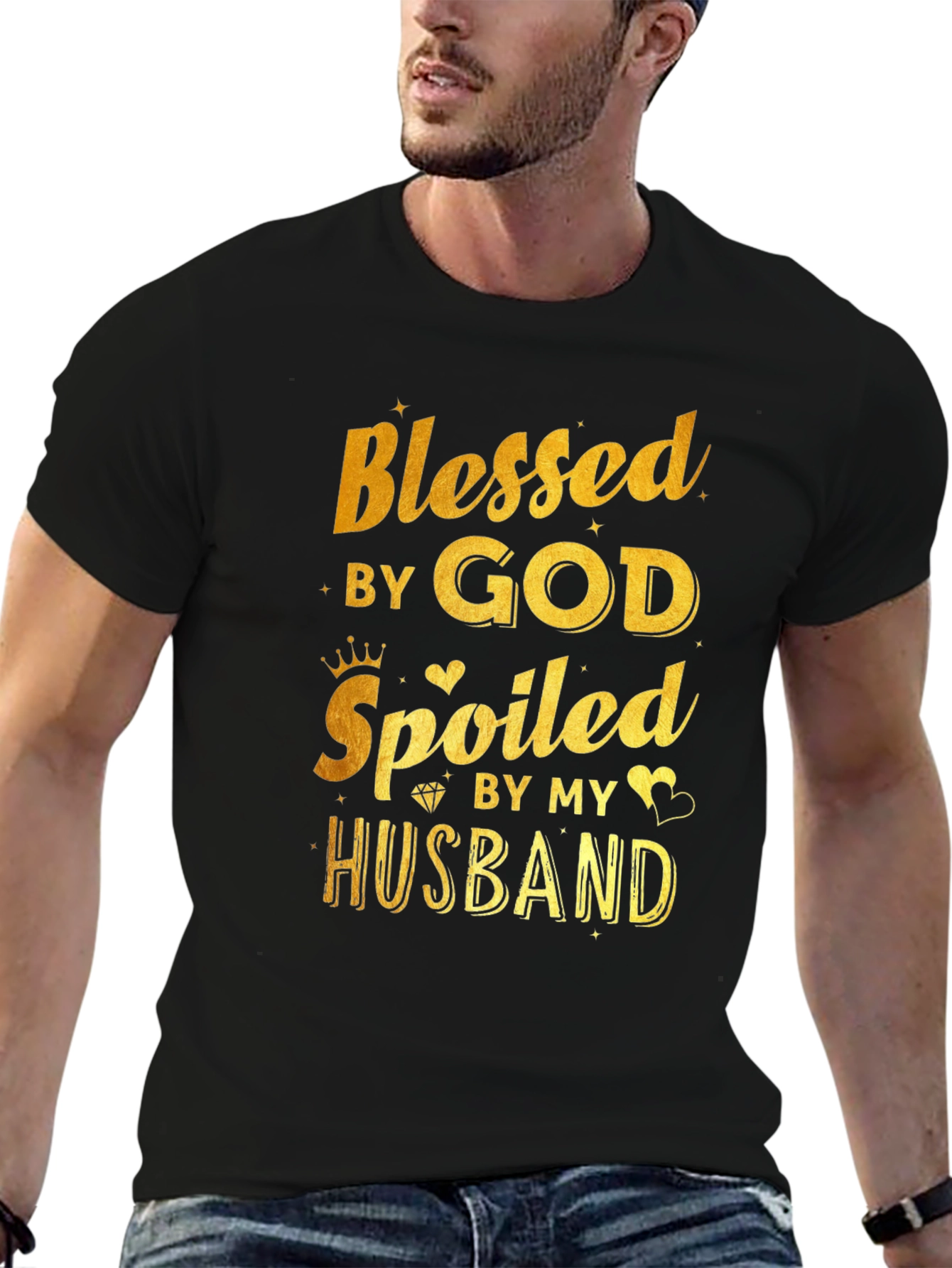 Blessed by God Spoiled by Husband Black T-Shirt