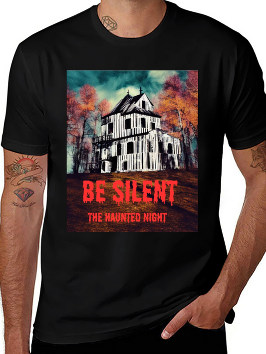 Haunted House Graphic Tee - Be Silent Halloween Shirt