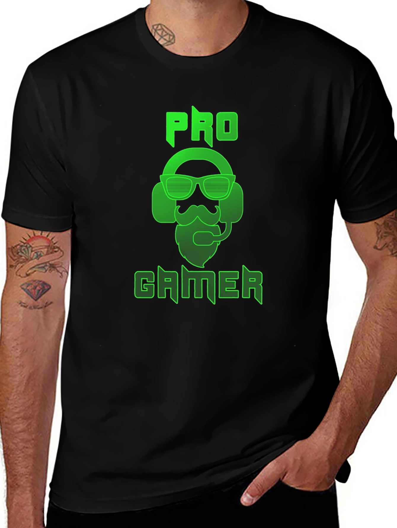 Pro Gamer Black T-Shirt - Bearded Gamer Design