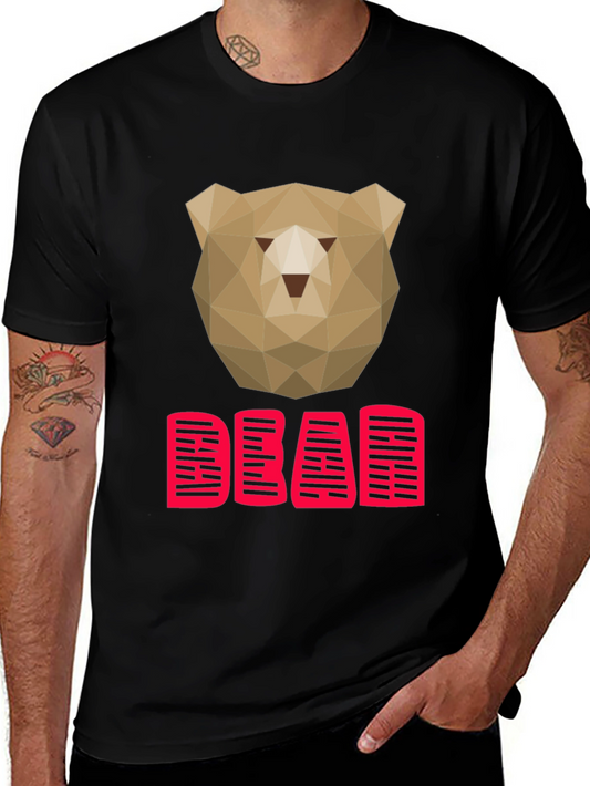 Geometric Bear Graphic Tee - Trendy Casual Top