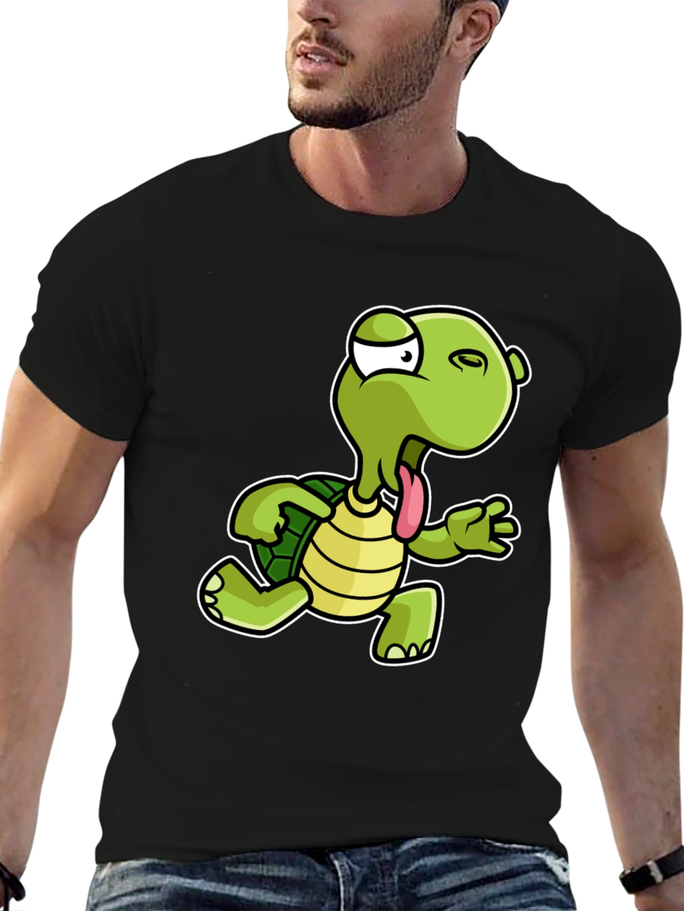 Funny Cartoon Turtle Black T-Shirt