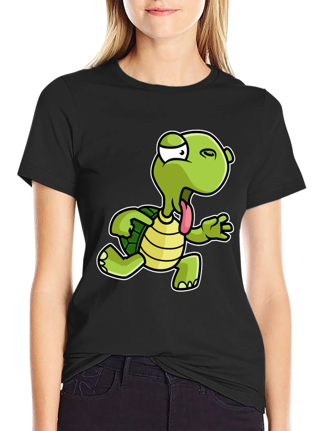 Funny Cartoon Turtle Black T-Shirt