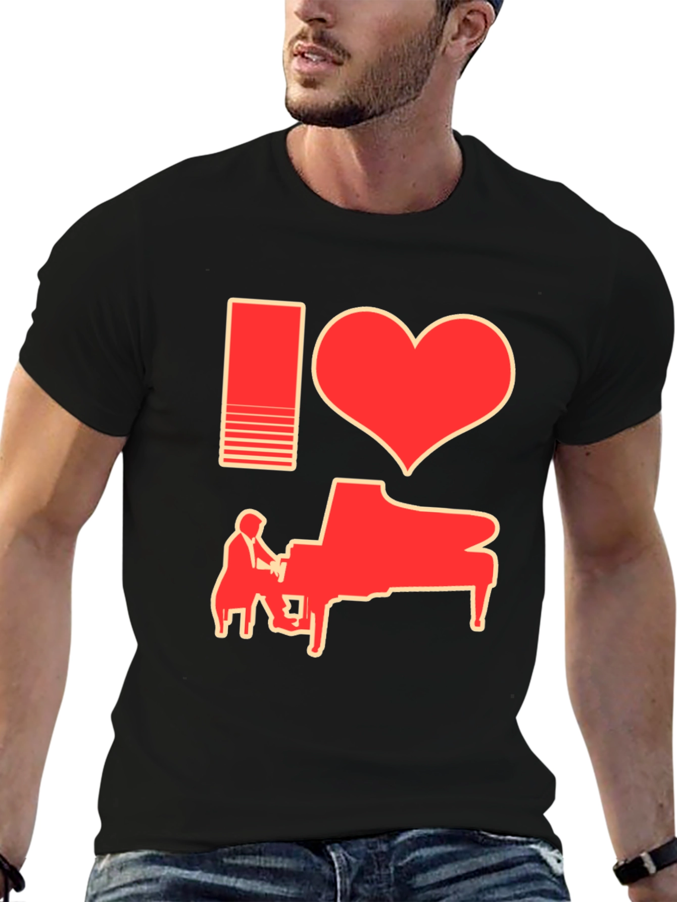 I Heart Piano Black T-Shirt