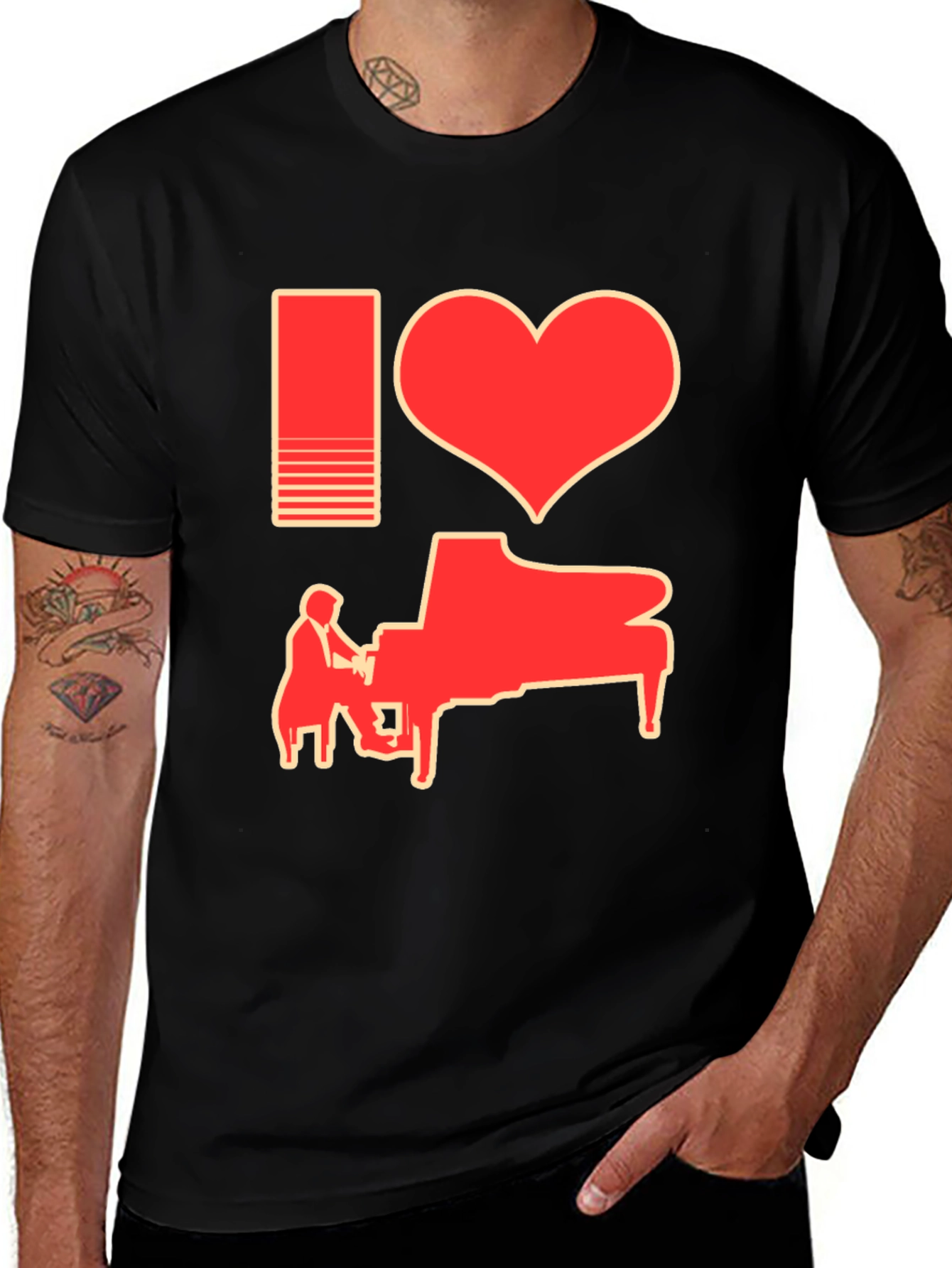 I Heart Piano Black T-Shirt
