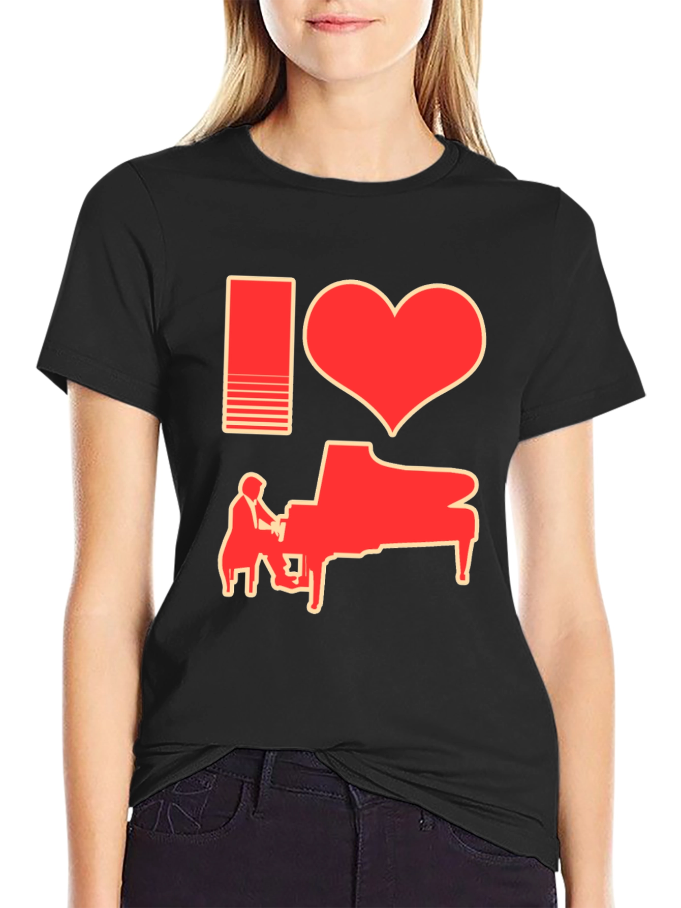 I Heart Piano Black T-Shirt