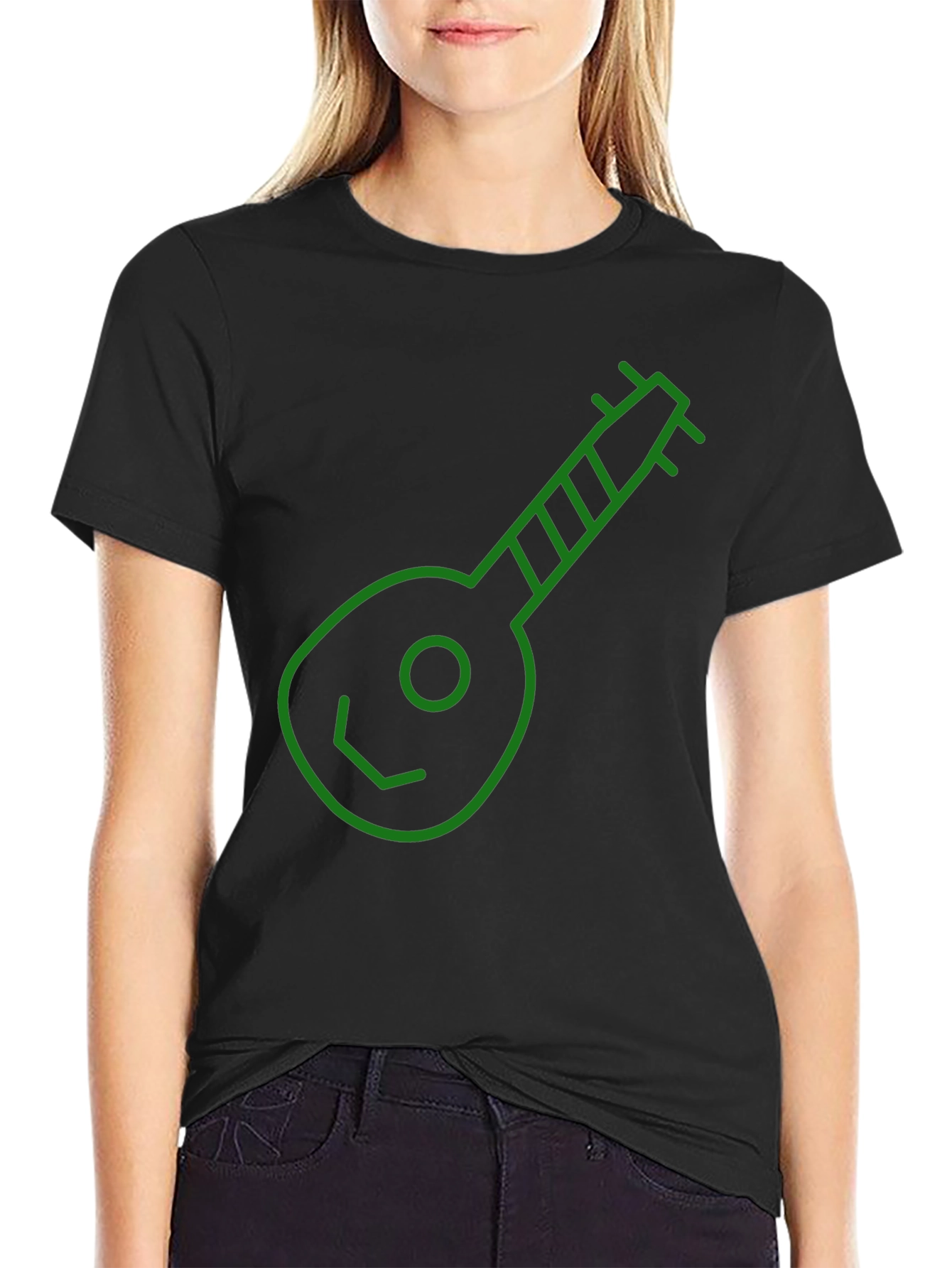 Green Ukulele Graphic Black T-Shirt