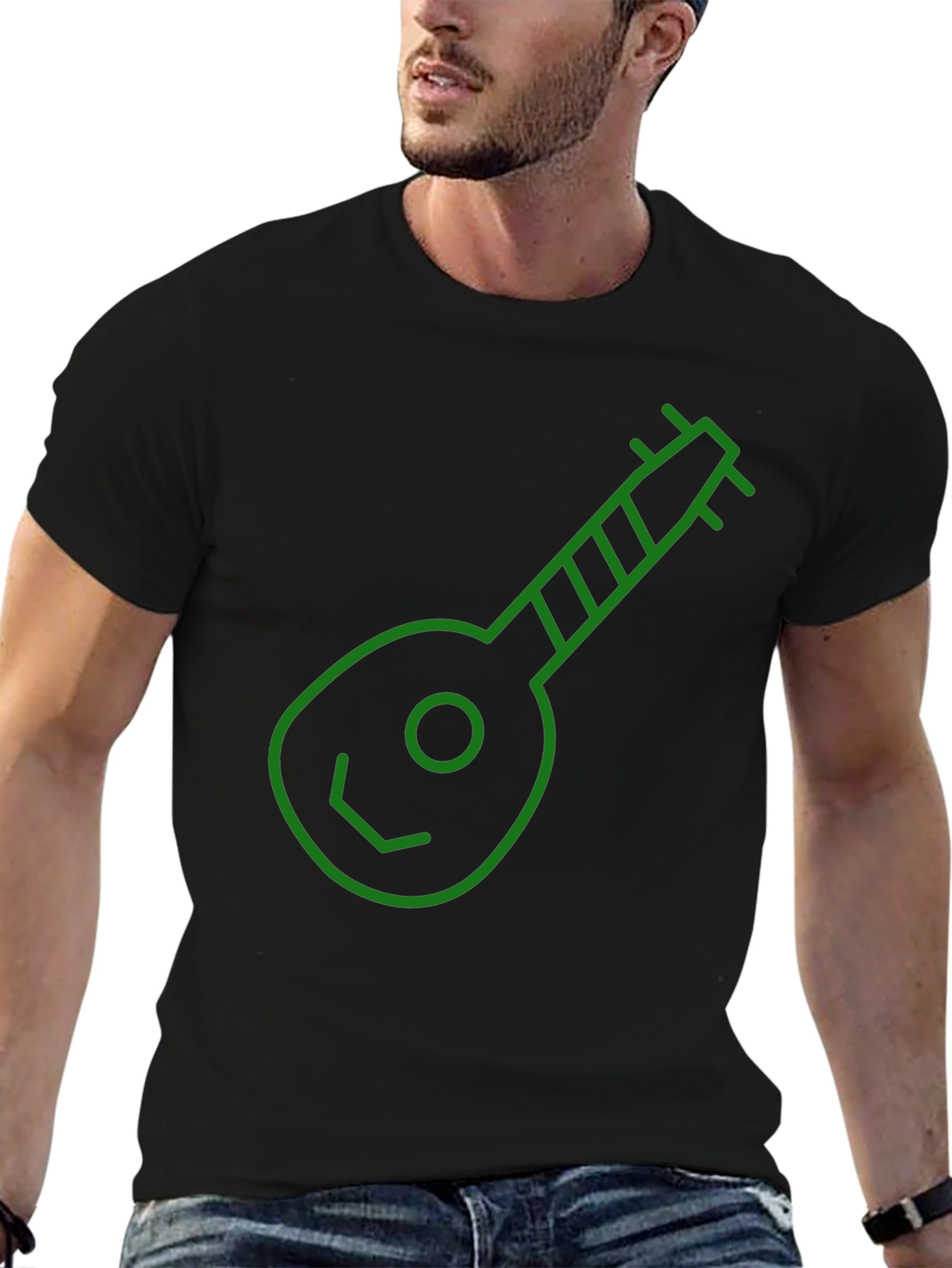 Green Ukulele Graphic Black T-Shirt