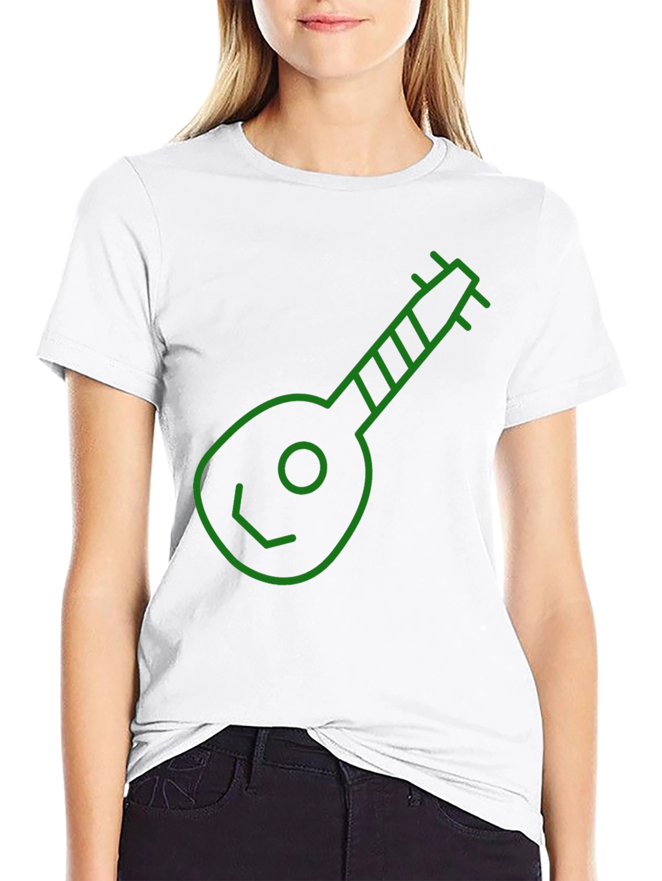 Green Ukulele Graphic Black T-Shirt