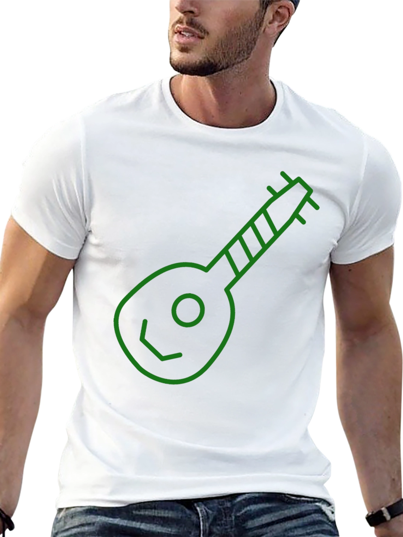 Green Ukulele Graphic Black T-Shirt