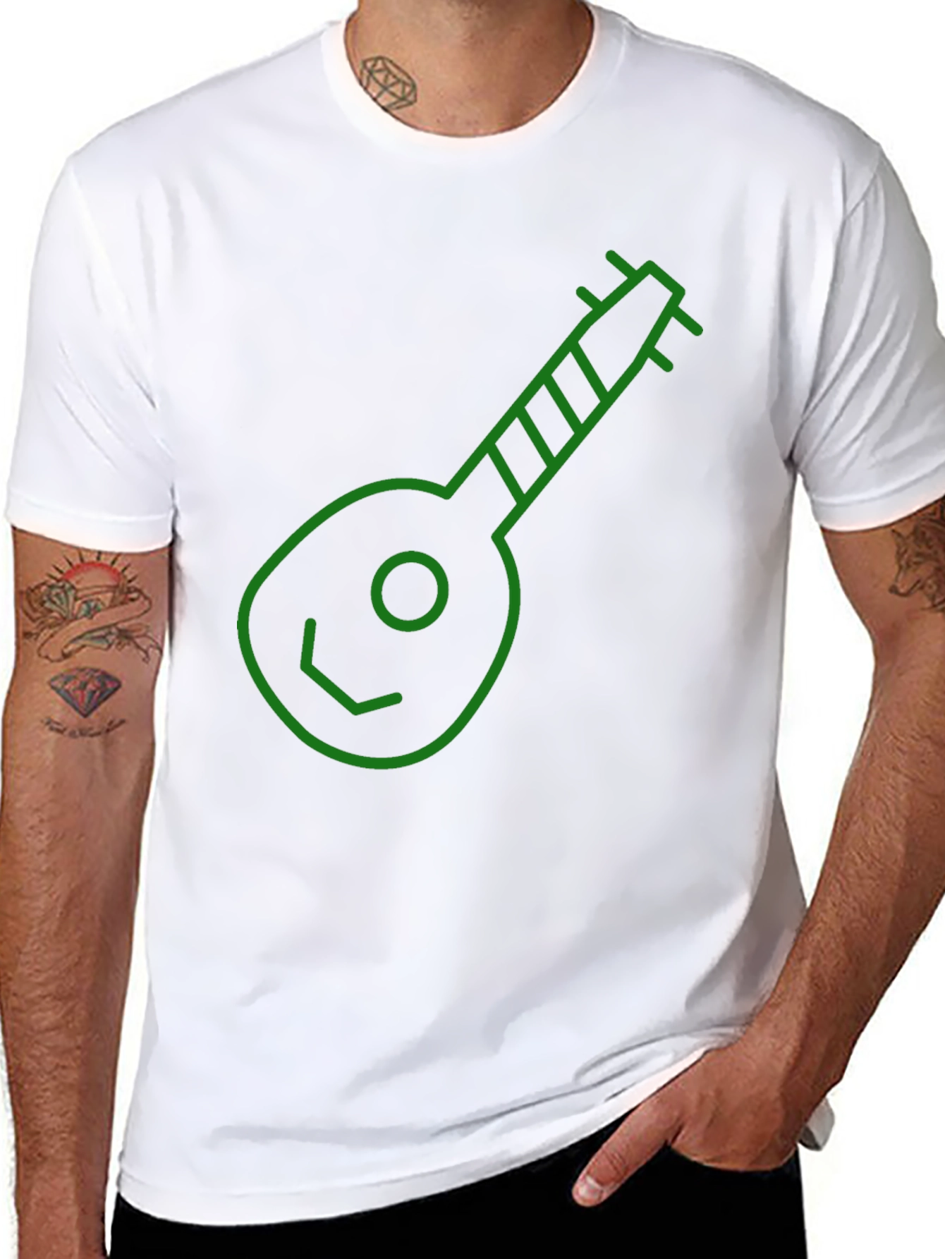 Green Ukulele Graphic Black T-Shirt