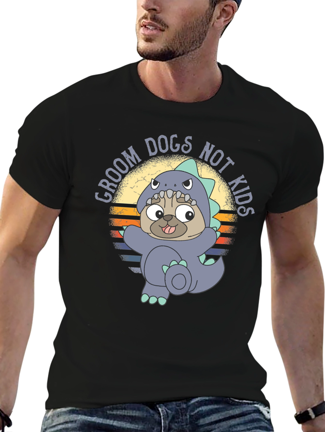Groom Dogs Not Kids T-Shirt Pug Dino Costume