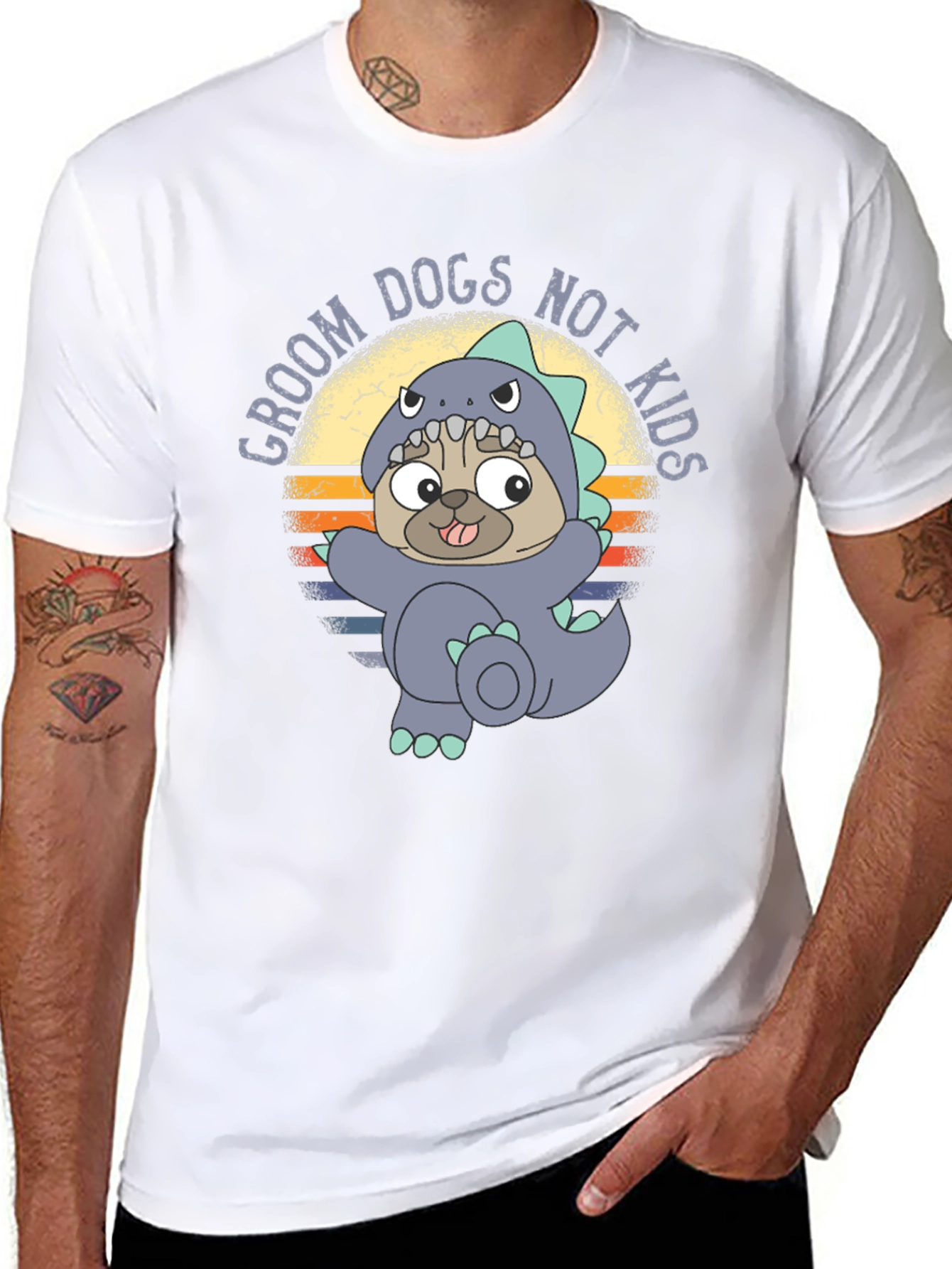 Groom Dogs Not Kids T-Shirt Pug Dino Costume