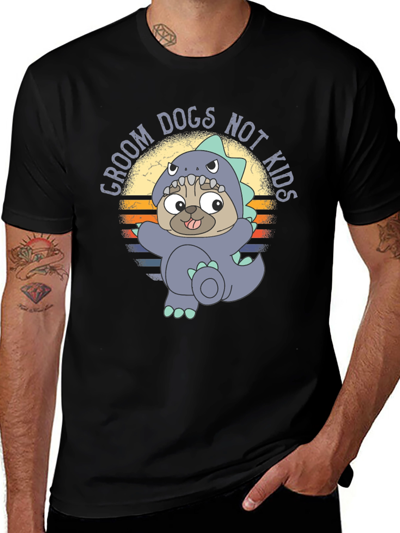 Groom Dogs Not Kids T-Shirt Pug Dino Costume